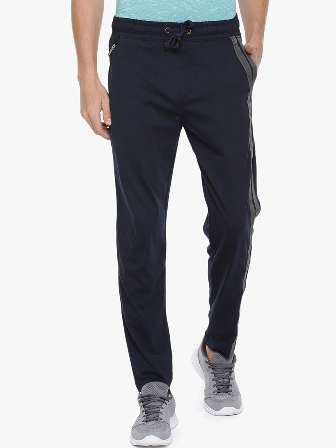 Force NXT Men's Cotton Solid Track Pants with Side Stripes & Zip Pockets