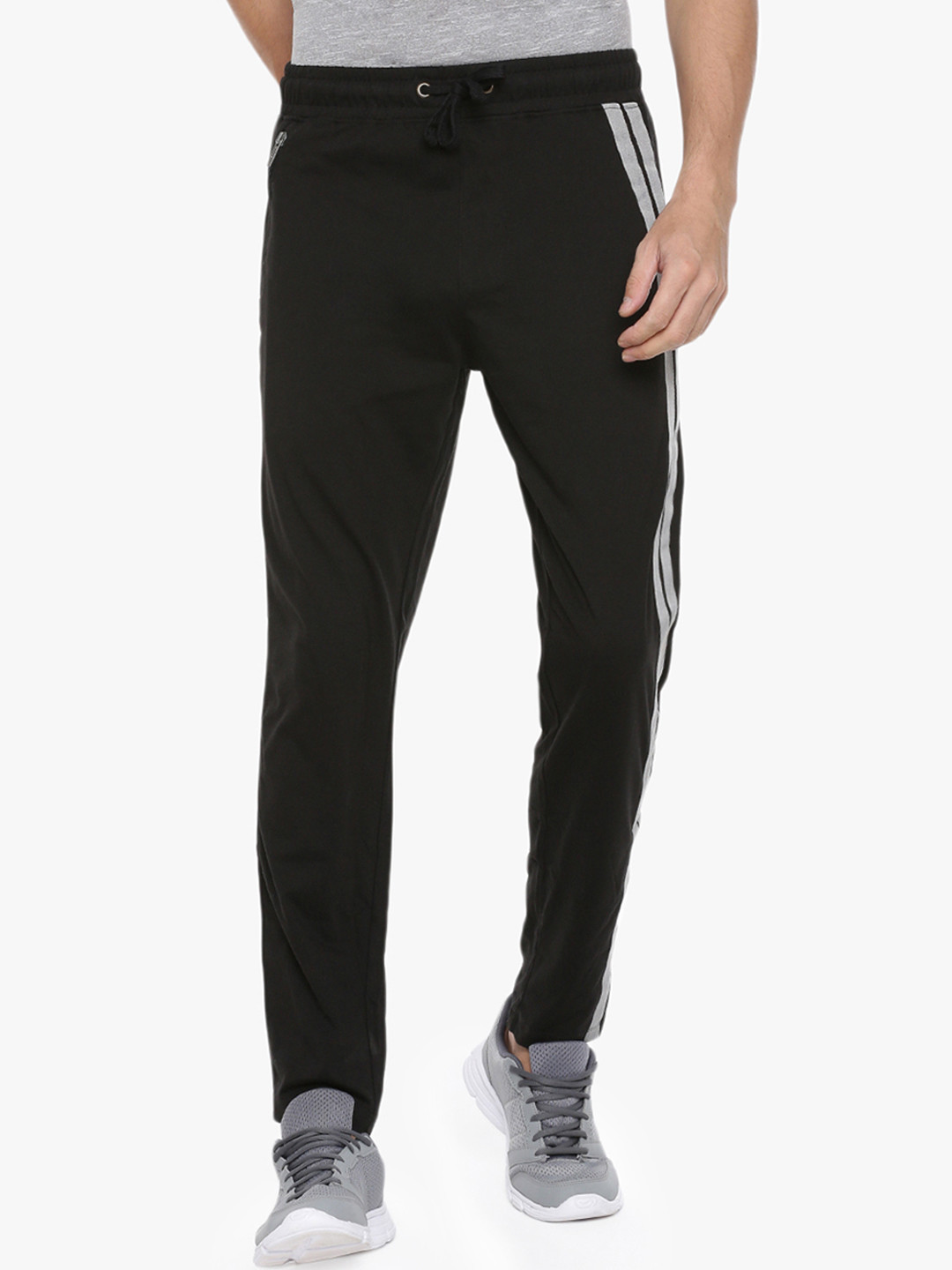 Force NXT Men's Cotton Solid Track Pants with Side Stripes & Zip Pockets
