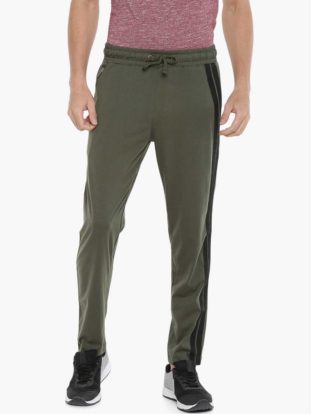 Force NXT Men's Cotton Solid Track Pants with Side Stripes & Zip Pockets