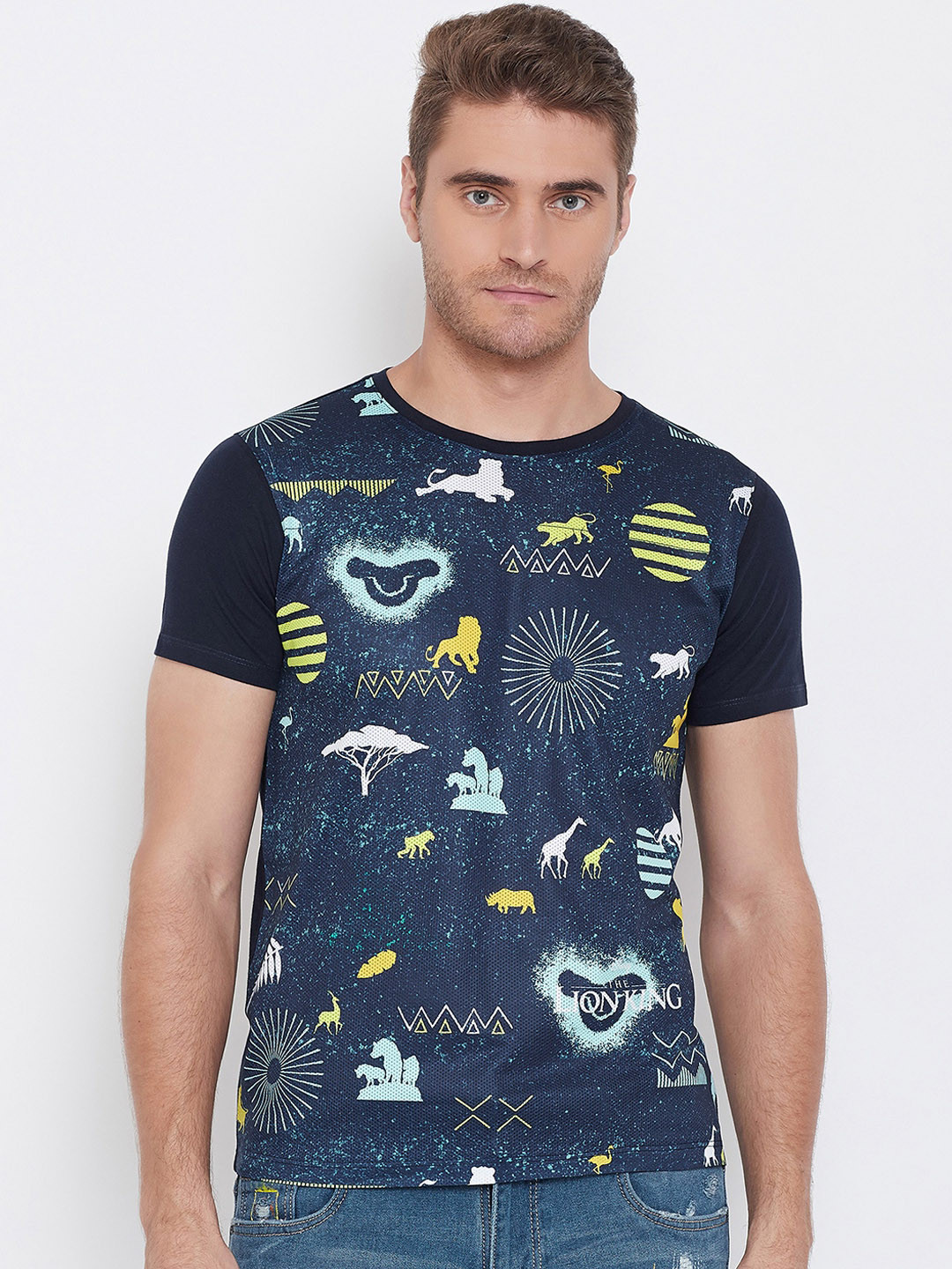 Disney by Wear Your Mind Men Navy Blue Disney by Wear Your Mind Printed Round Neck T-shirt