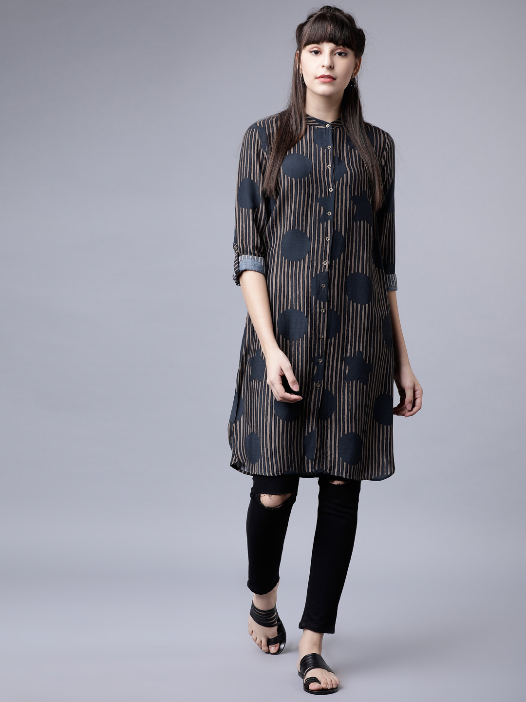 Vishudh Grey & Beige Printed Tunic