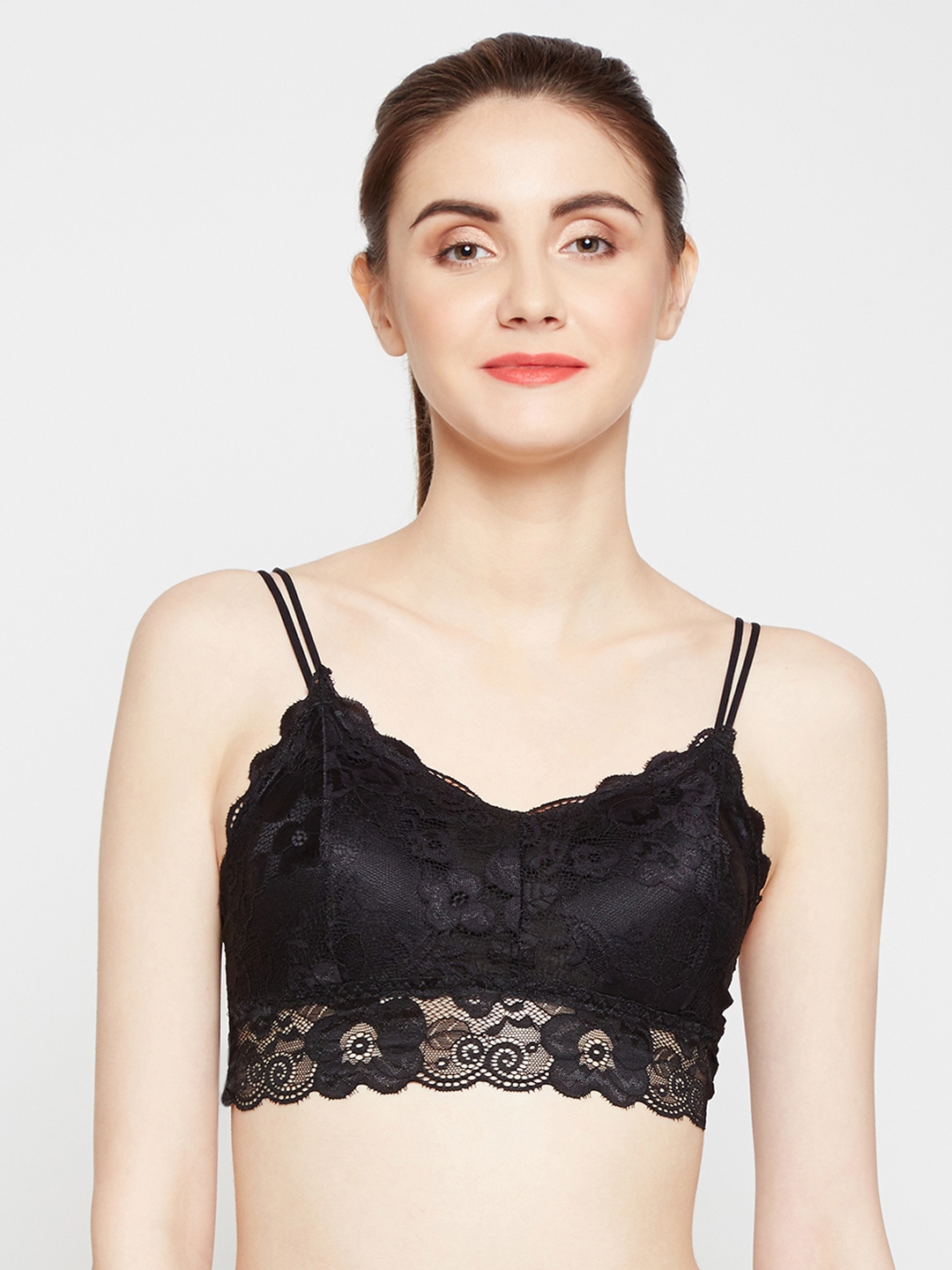 Buy Padded Non-Wired Longline Bralette in Black - Lace Online