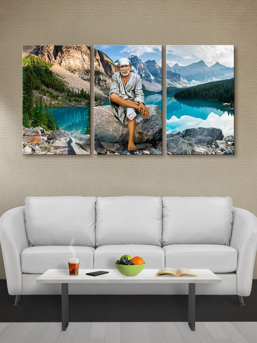 999Store Lord Sai Baba Canvas 3 Pcs Living Room Rectangle Paintings Wall Art -30 x 1.37In