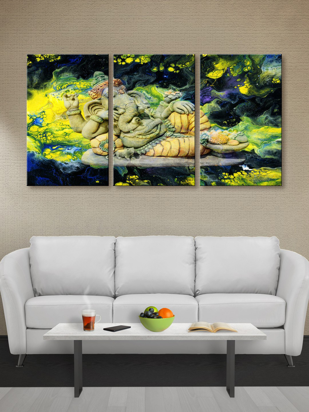999Store Multicoloured  Set of 3 Lord Ganesha Canvas Wall Art