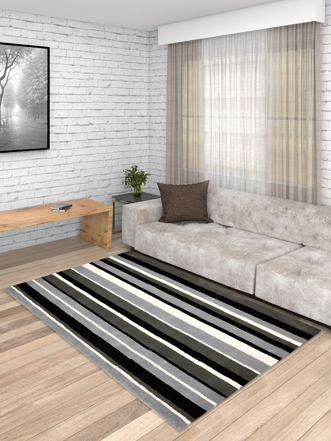 PRESTO Multicoloured Striped Hand-Tufted Anti-Skid Woolen Carpet