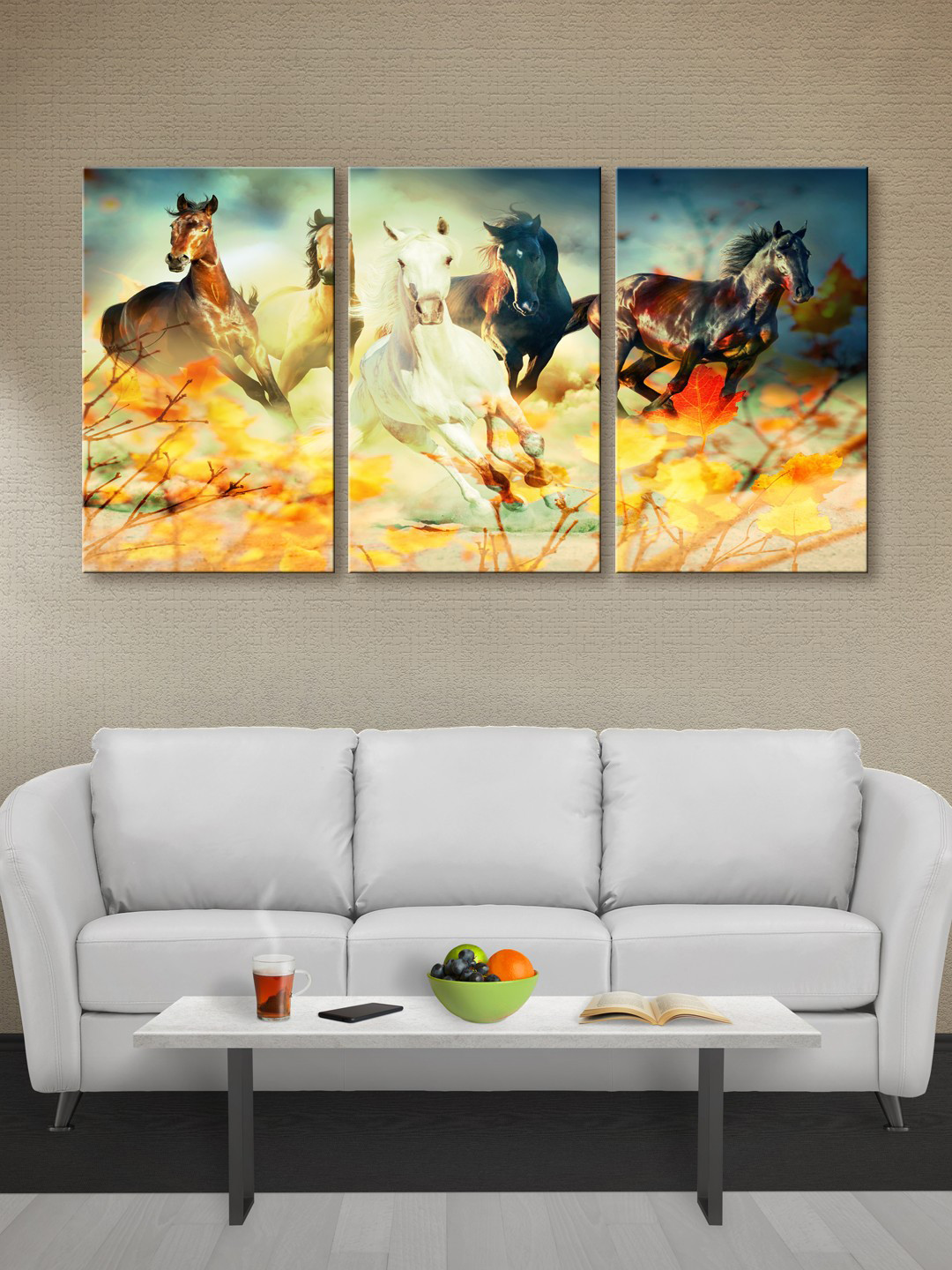 999Store Running Horses Canvas 3 Pcs Wall Rectangle Paintings Wall Art - 18x30In