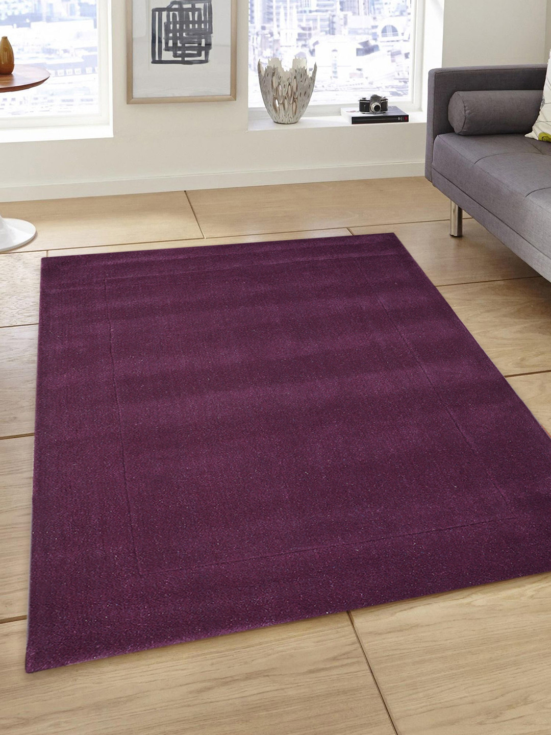 PRESTO Purple Solid Hand-Tufted Anti-Skid Woolen Carpet