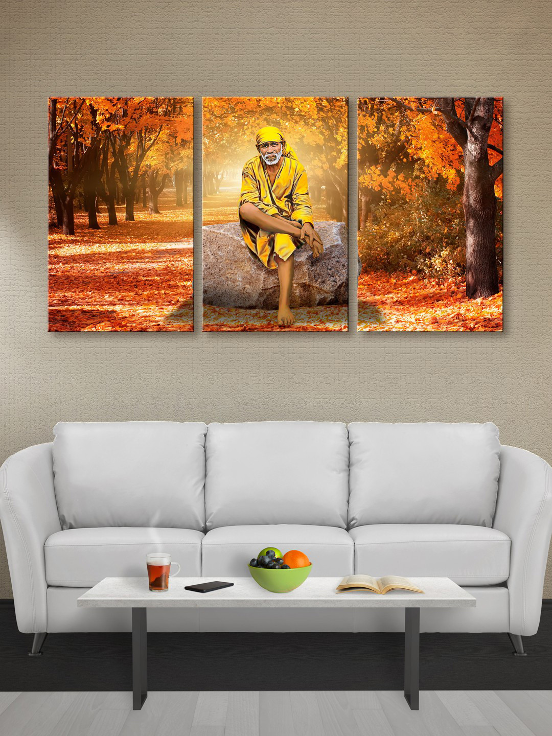 999Store Brown & Yellow Sai Baba Canvas Wall Art