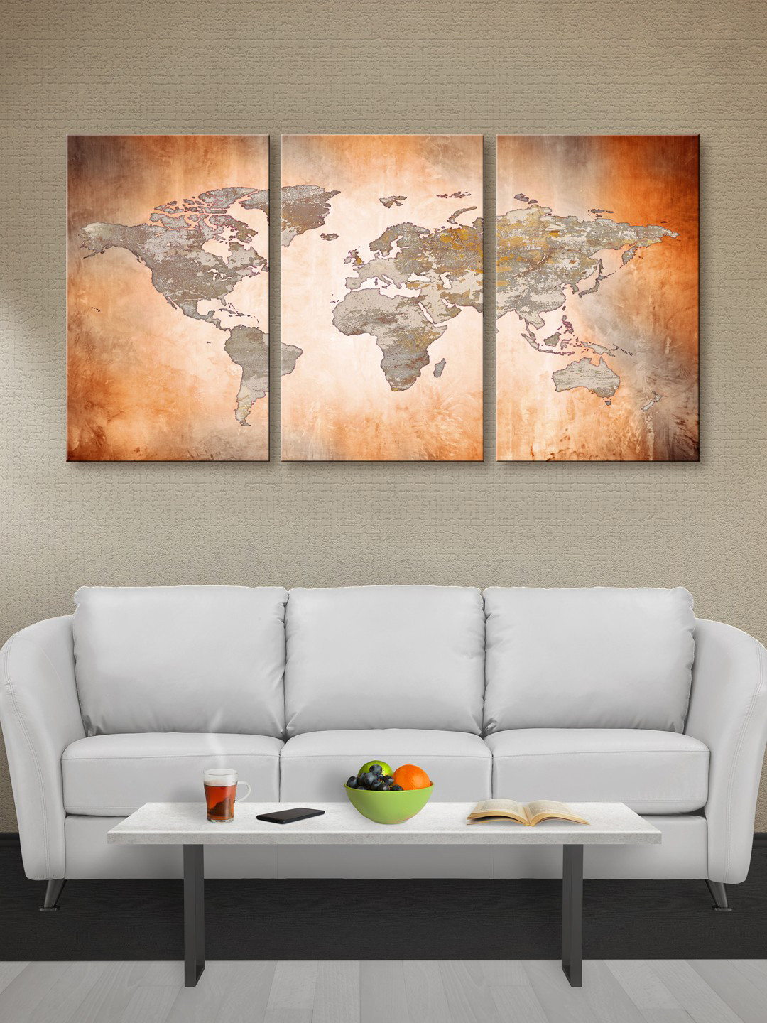 999Store Brown & Bronze-Toned World Map Canvas Wall Art