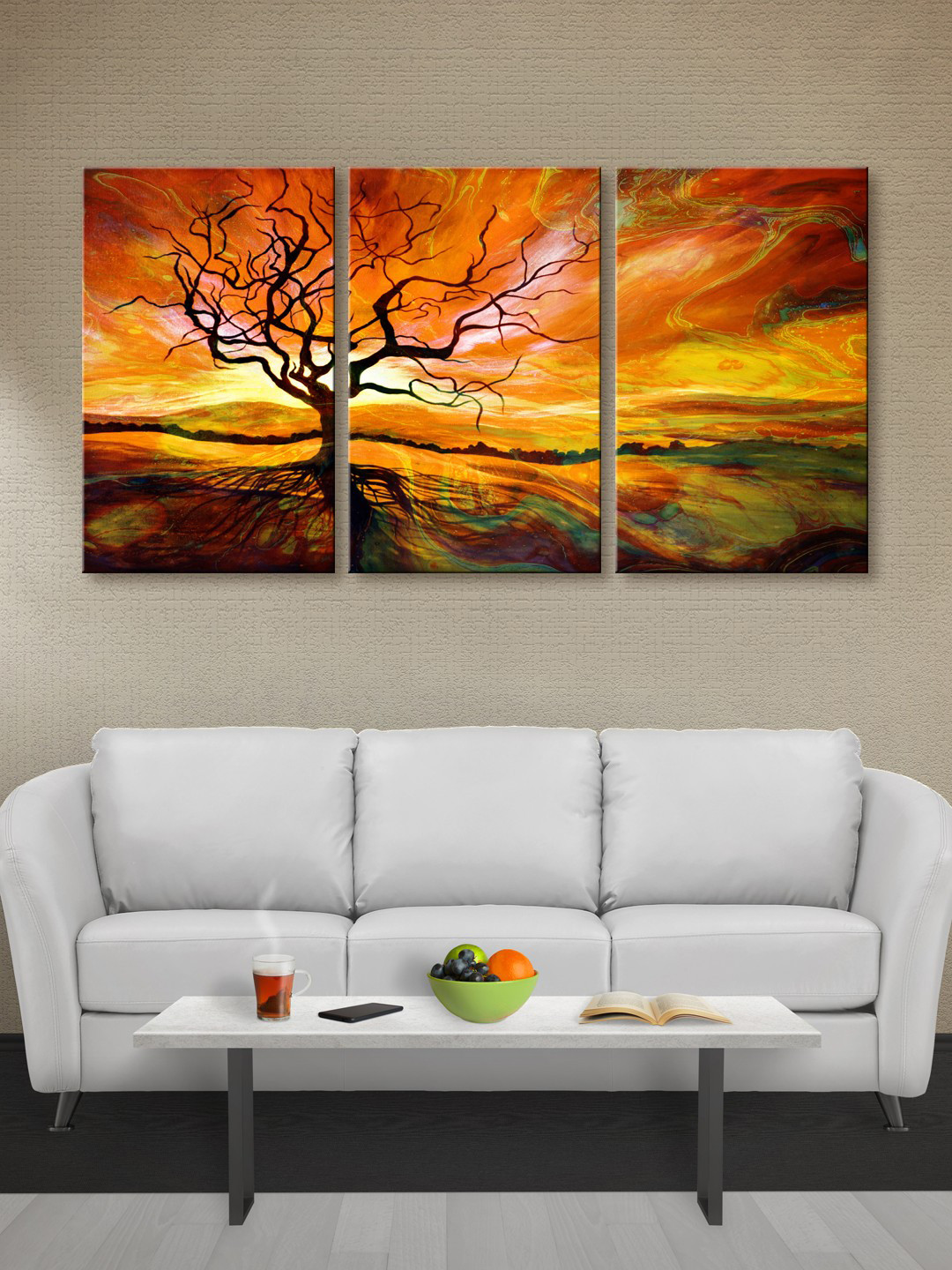 999Store Leaveless Tree Canvas 3 Pcs Wall Rectangle Paintings Wall Art - 30x18In