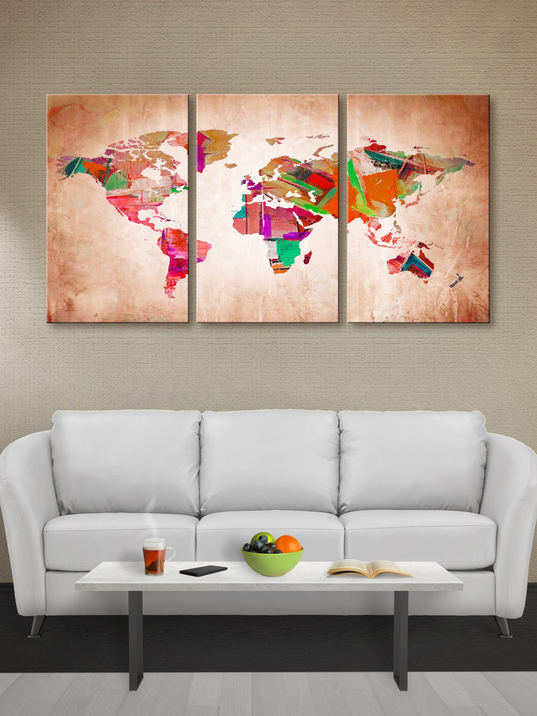 999Store Multicoloured World Map Canvas Wall Art