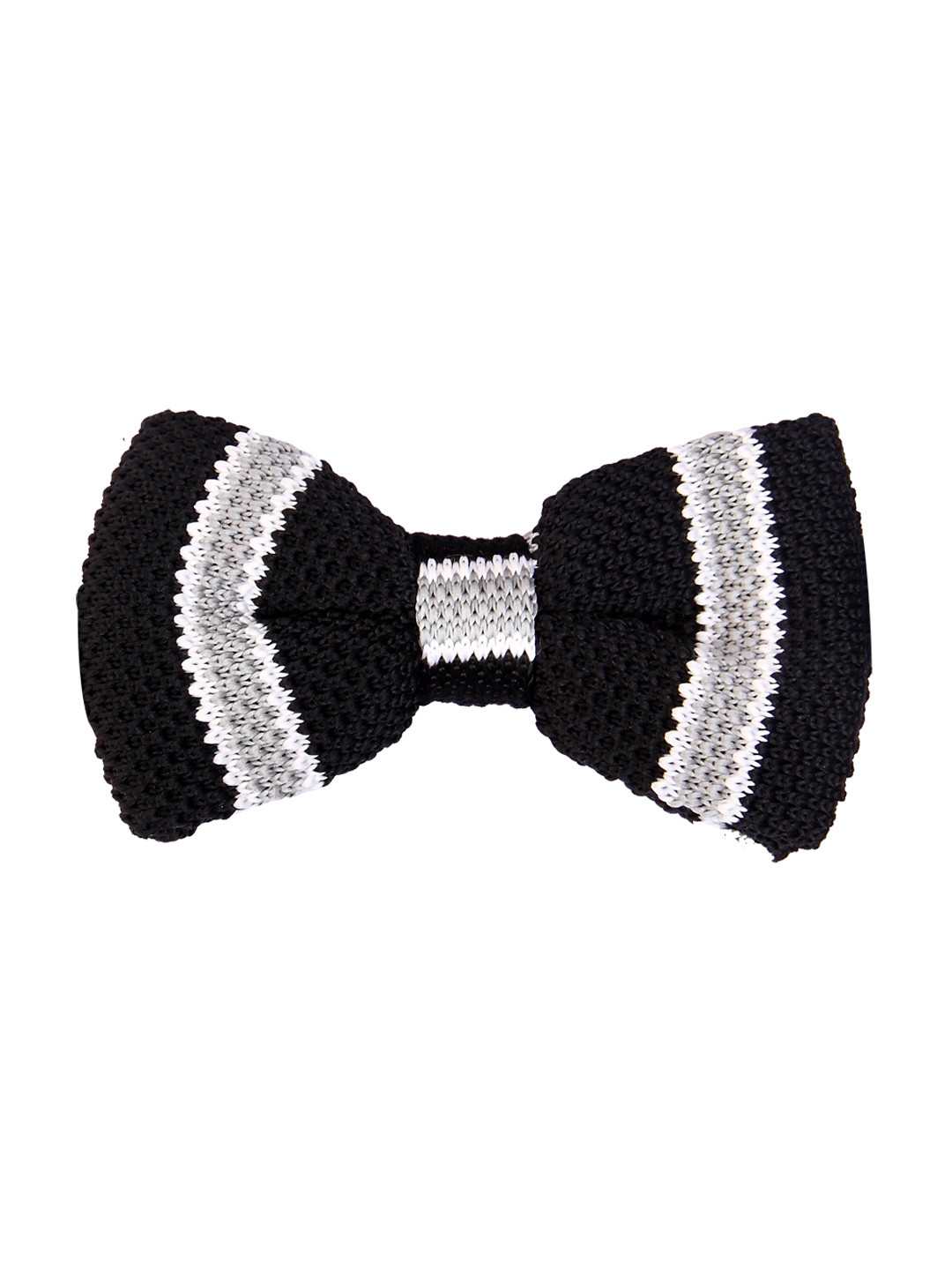 Tossido Black & Grey Striped Knitted Bow Tie