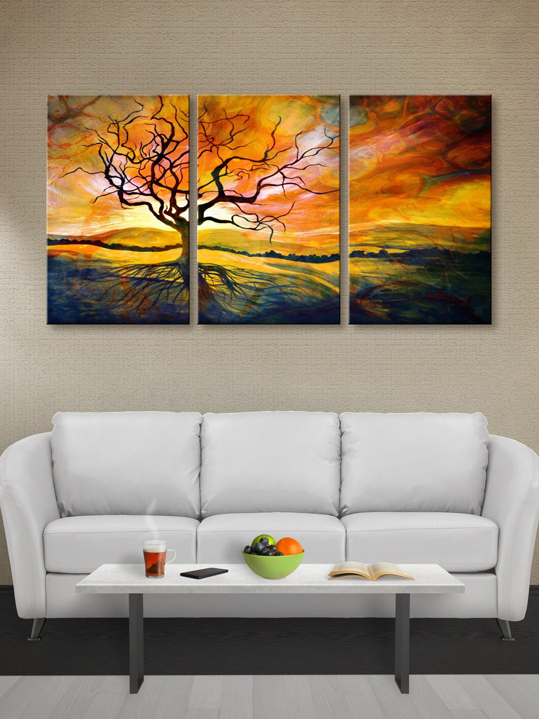 999Store Yellow Canvas 3 Pcs Wall Living Room Rectangle Paintings Wall Art -30 x 54In