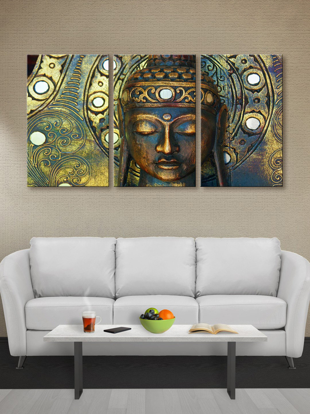 999Store Gold-Toned & Brown Set of 3 Lord Ganesha Canvas Wall Art