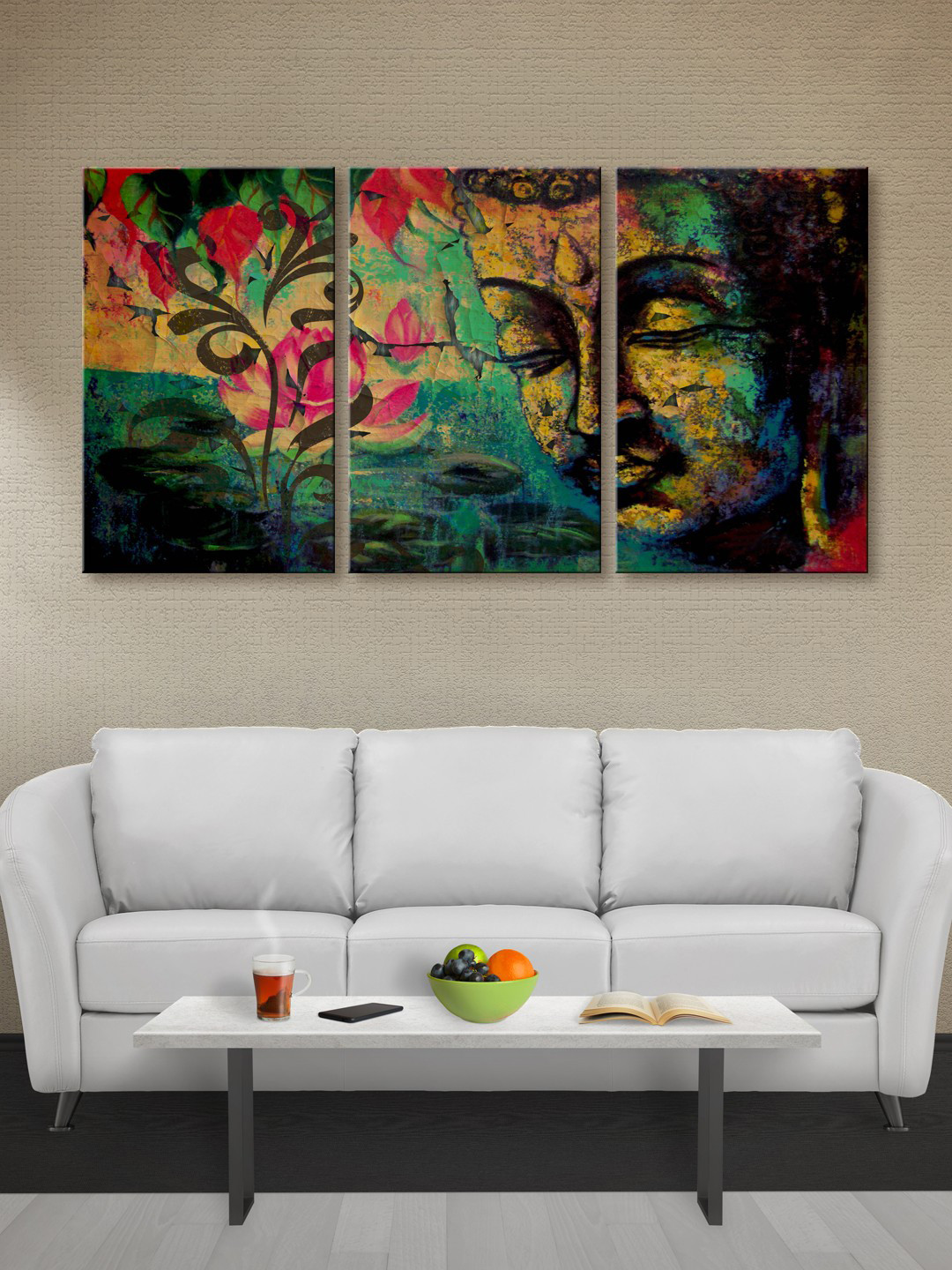 999Store Buddha Canvas 3 Piece Wall Rectangle Paintings Wall Art - 30 x 18In