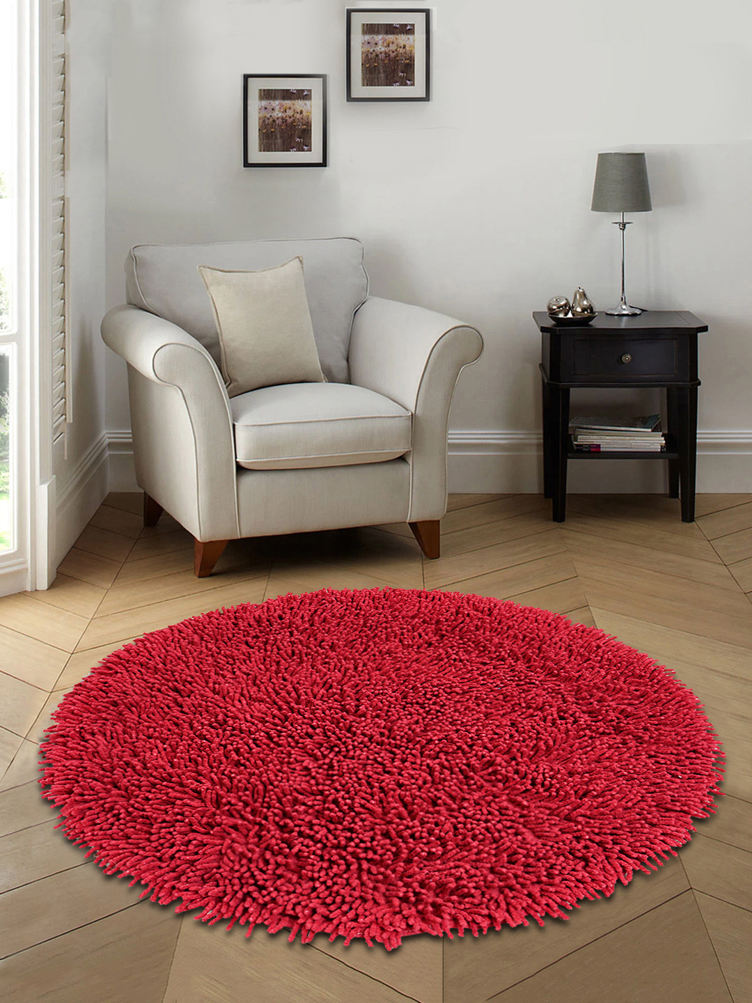 Saral Home Fuchsia Solid Cotton Anti-Skid Shaggy Round Bath Mat