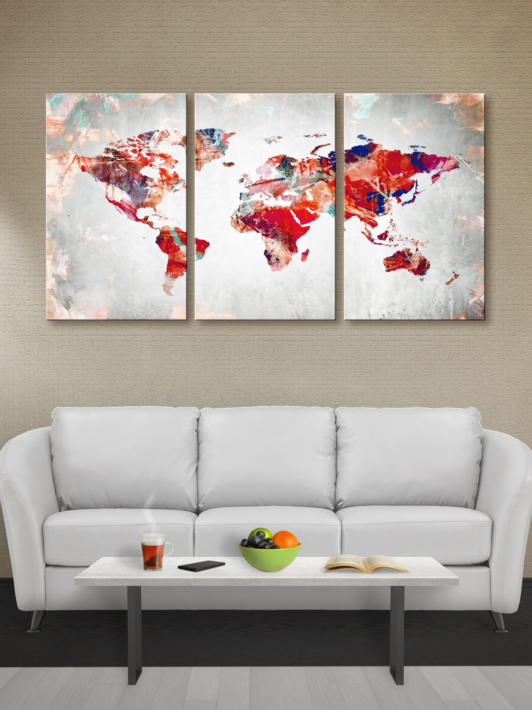 999Store Grey & Red World Map Canvas Wall Art