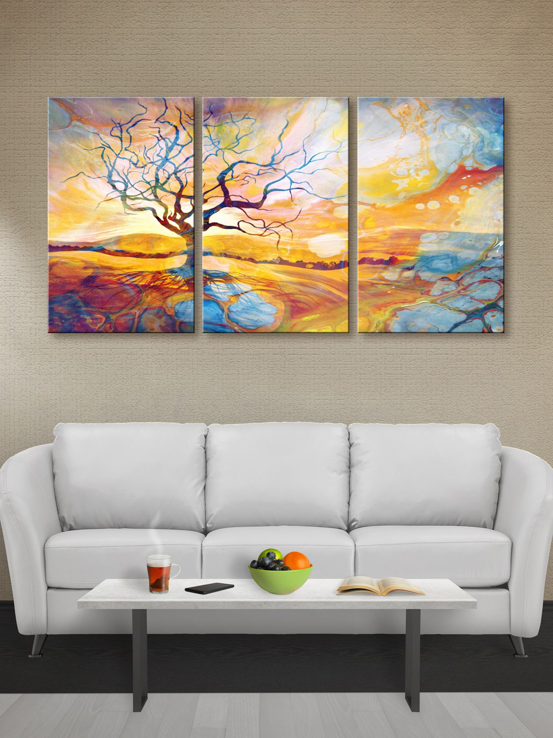 999Store Yellow Canvas 3 Pcs Wall Living Room Rectangle Paintings Wall Art -30 x 54In