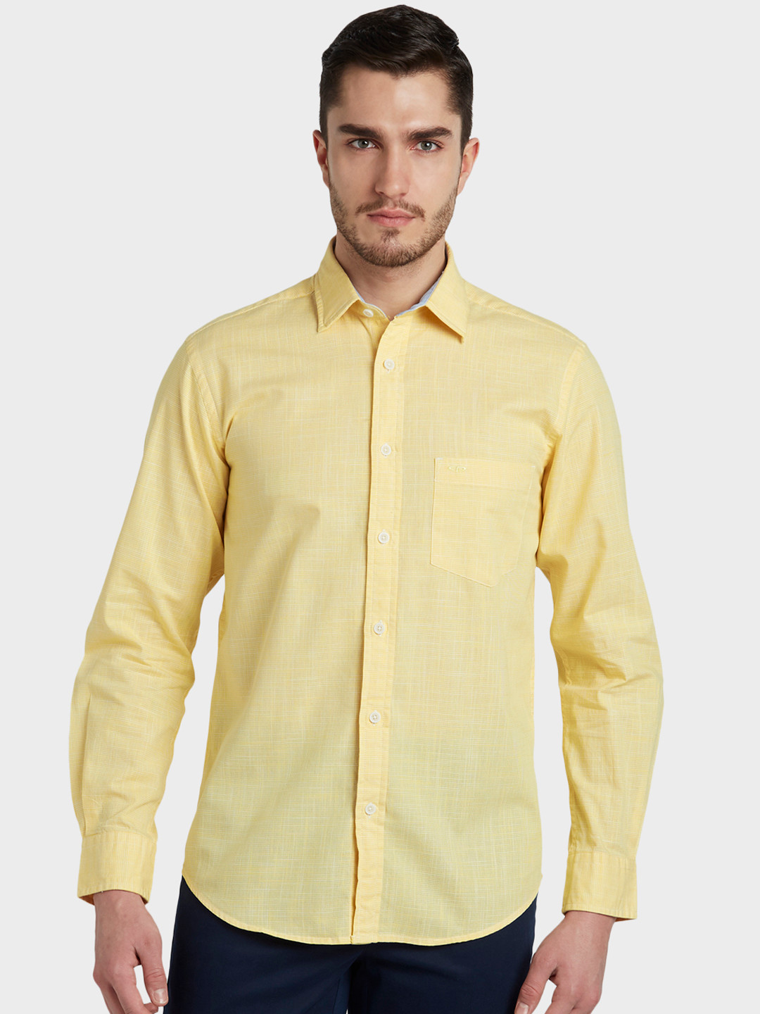ColorPlus Men Yellow Tailored Fit Solid Casual Shirt