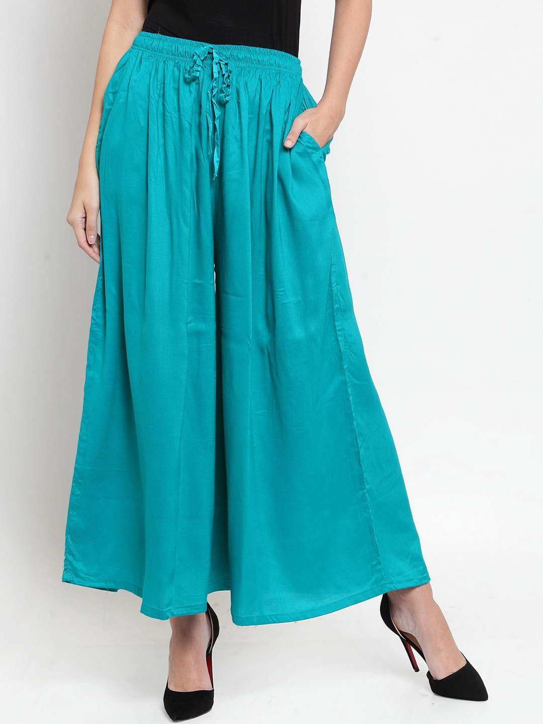 Clora Creation Women Turquoise Blue Solid Flared Palazzos