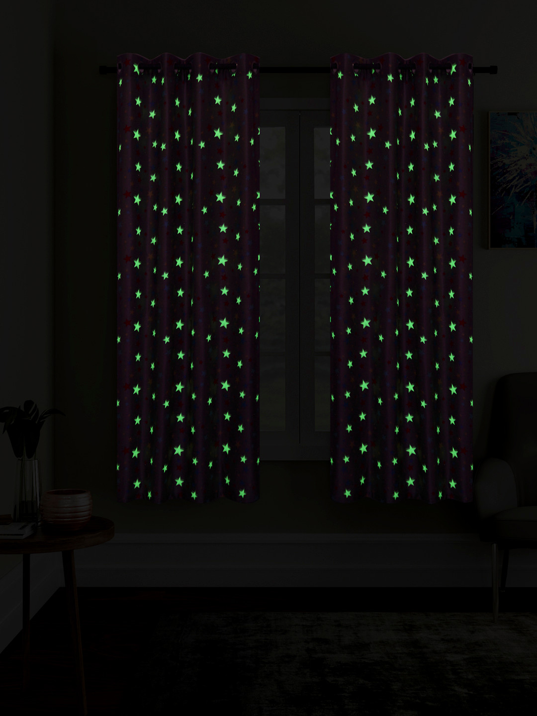 Cortina Beige Set of 2 Glow In The Dark Window Curtains