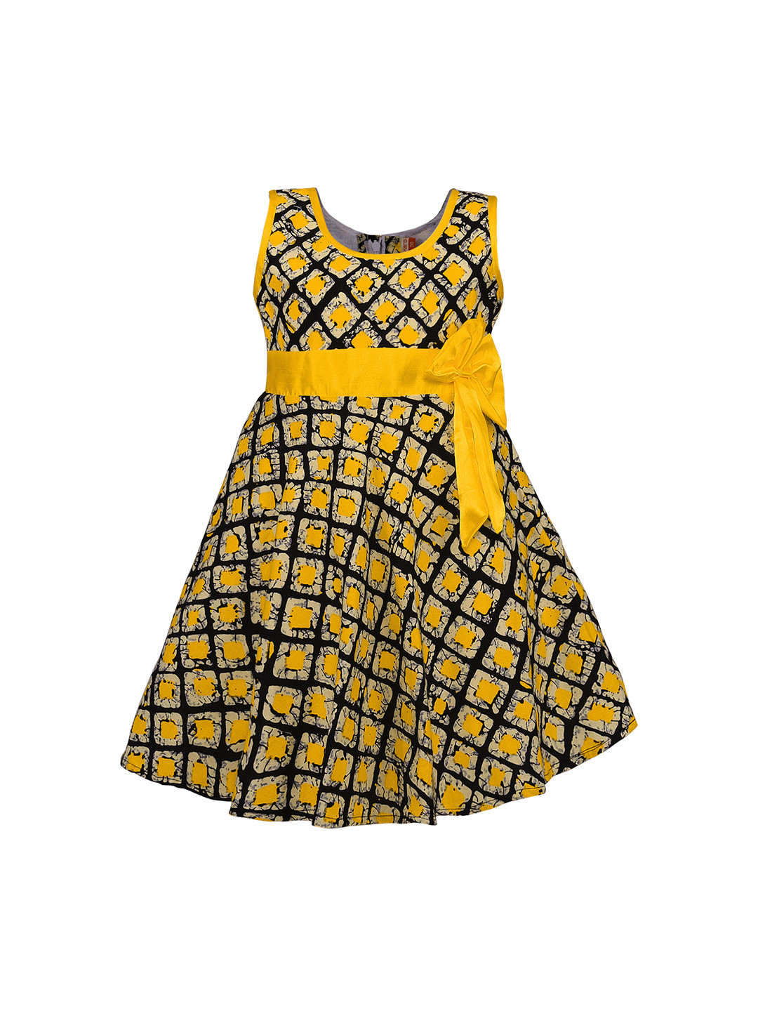Wish Karo Girls Yellow & Black Fit and Flare Dress