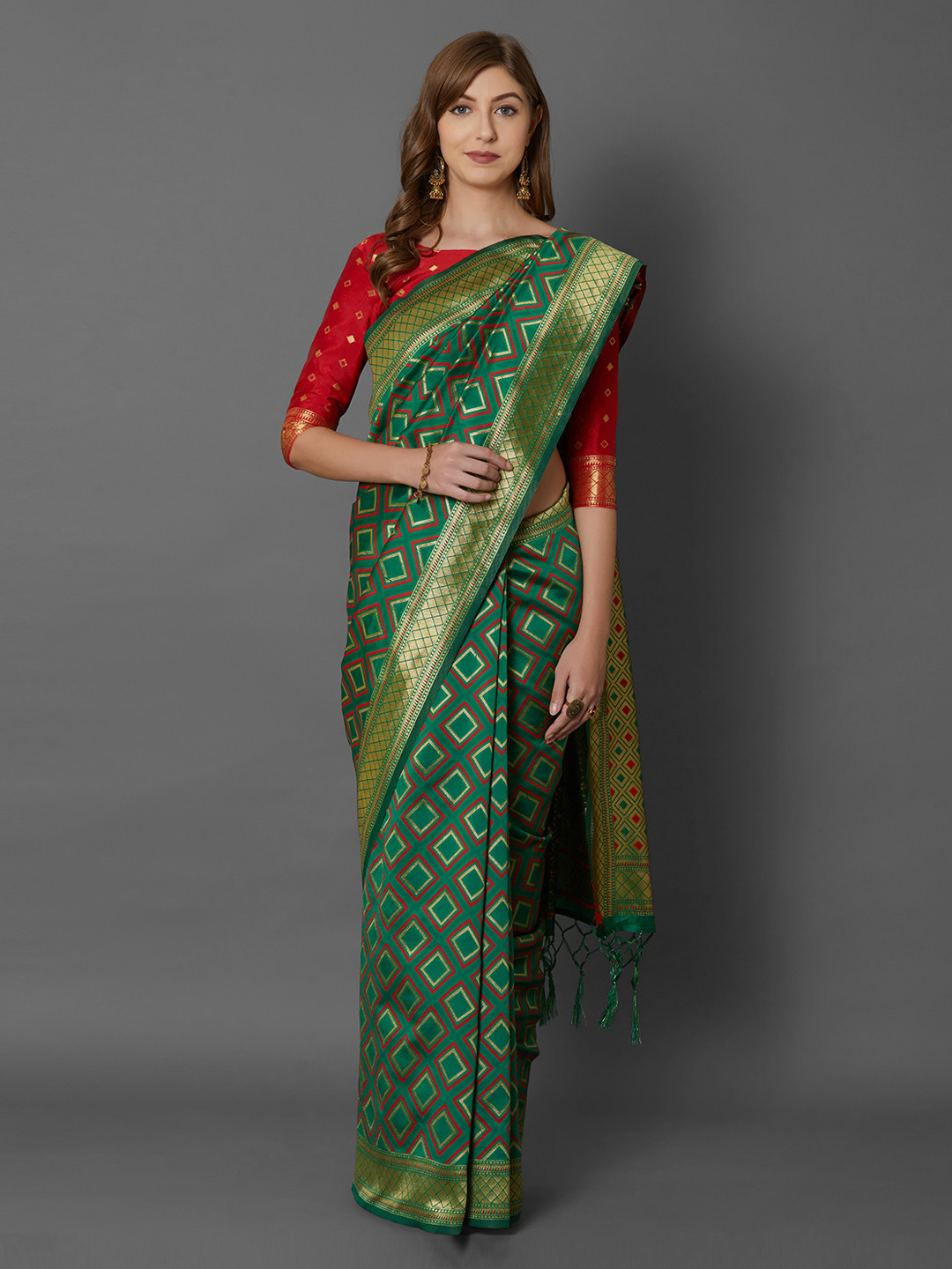 Mitera Green Silk Blend Woven Design Banarasi Saree