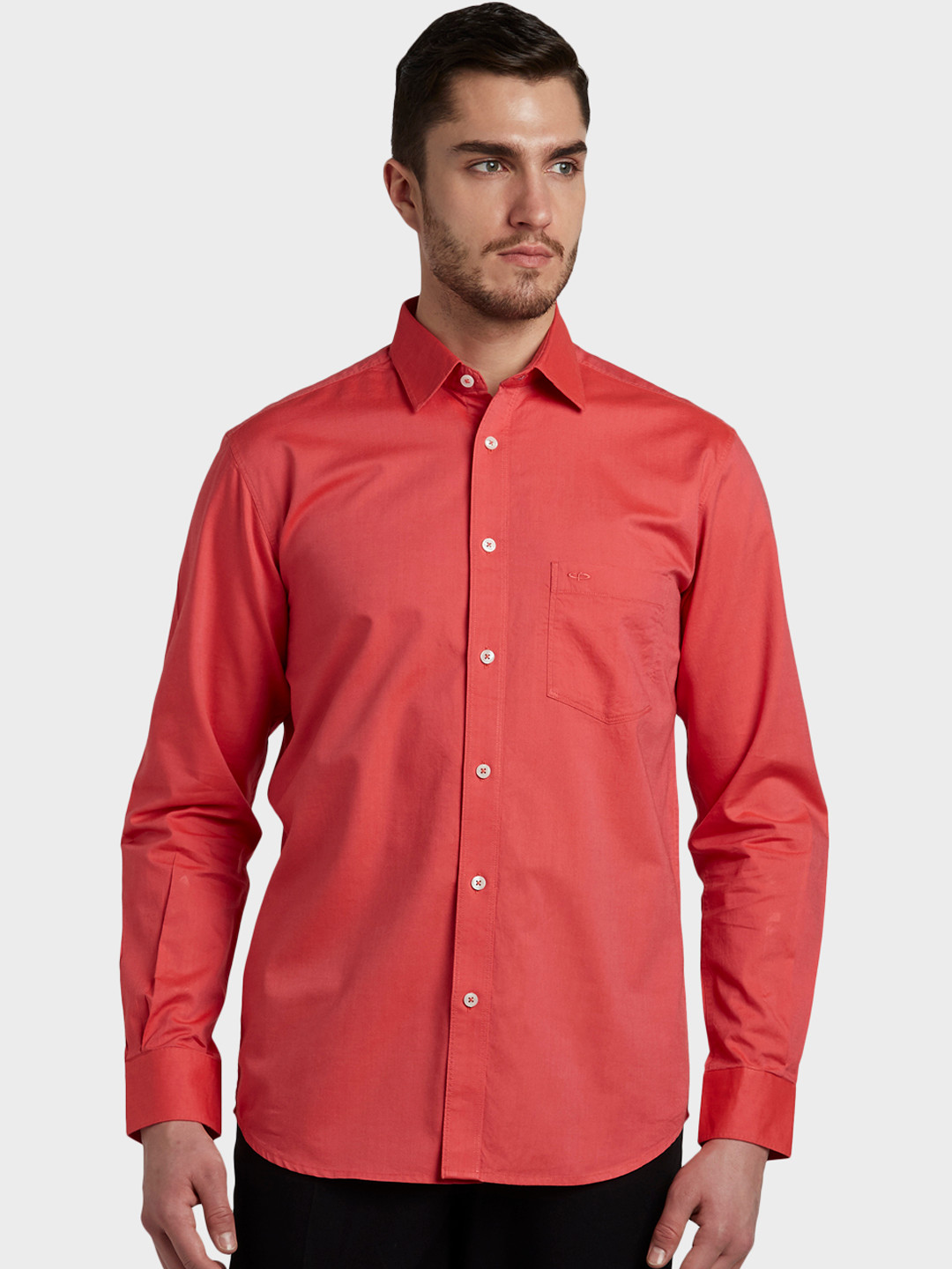 ColorPlus Men Pink Tailored Fit Solid Casual Shirt