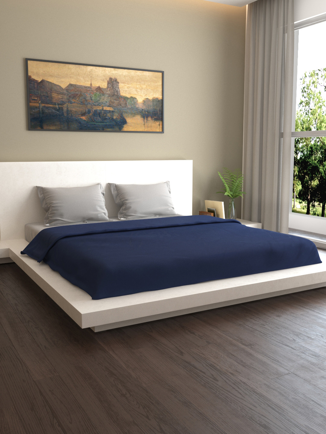 MARK HOME Navy Blue Solid 400TC Double Bed Duvet Cover