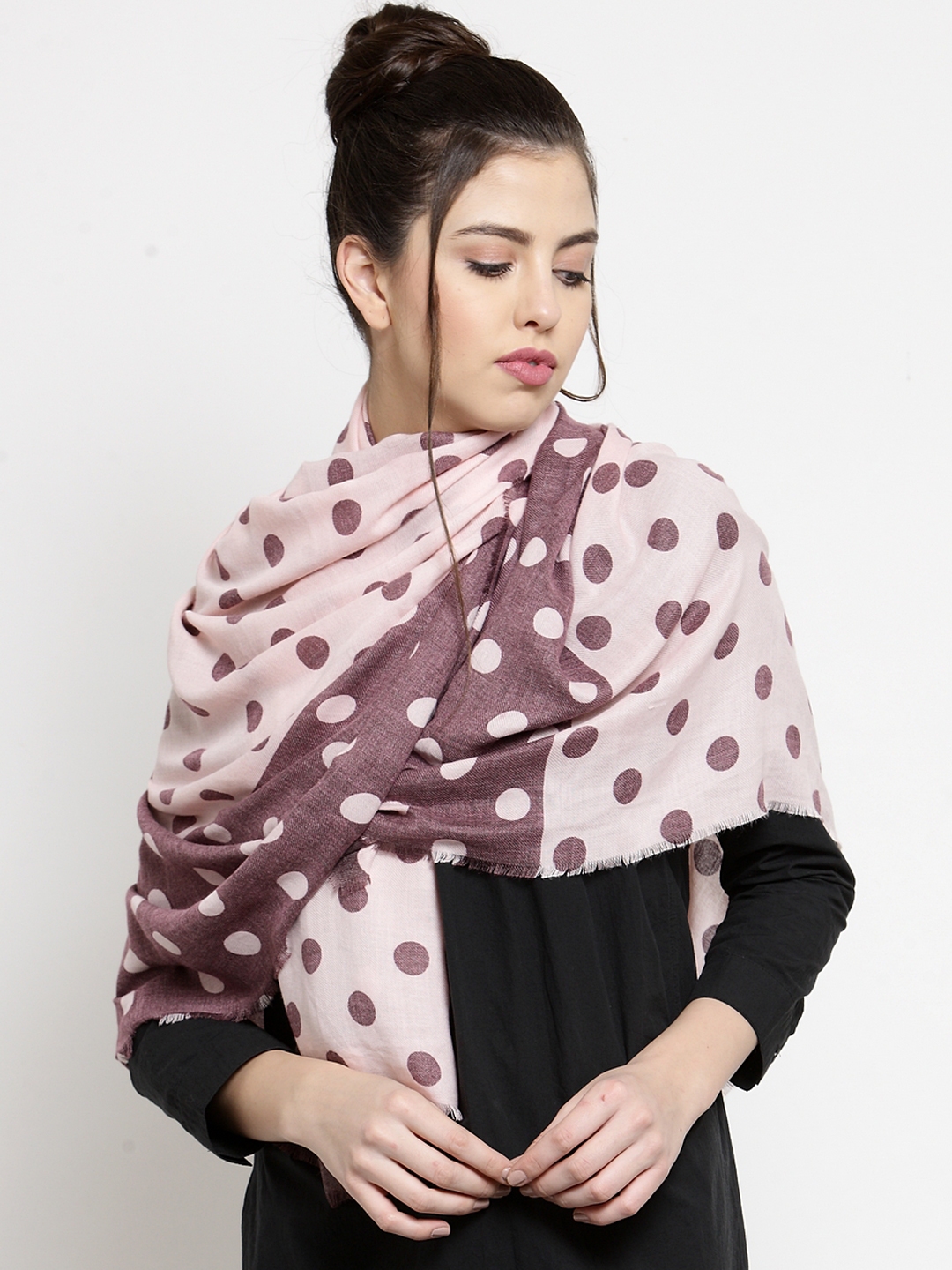 J Style Women Beige Brown Polka Dot Print Stole