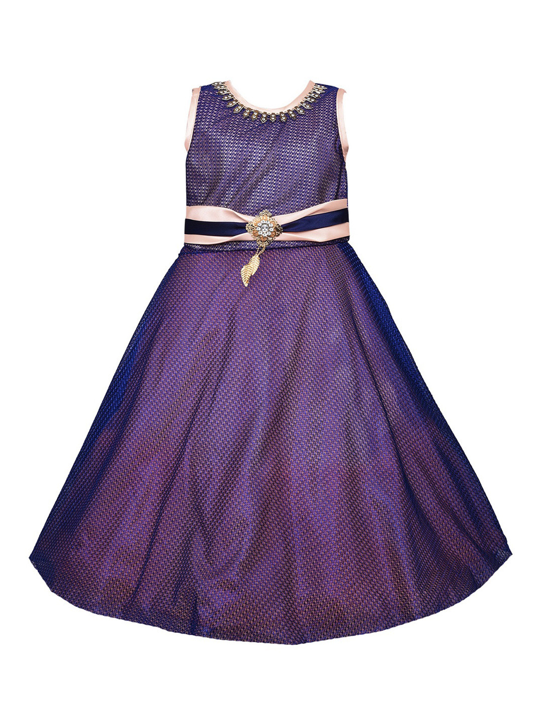 Wish Karo Girls Purple & Peach-Coloured Self-Design Fit and Flare Dress