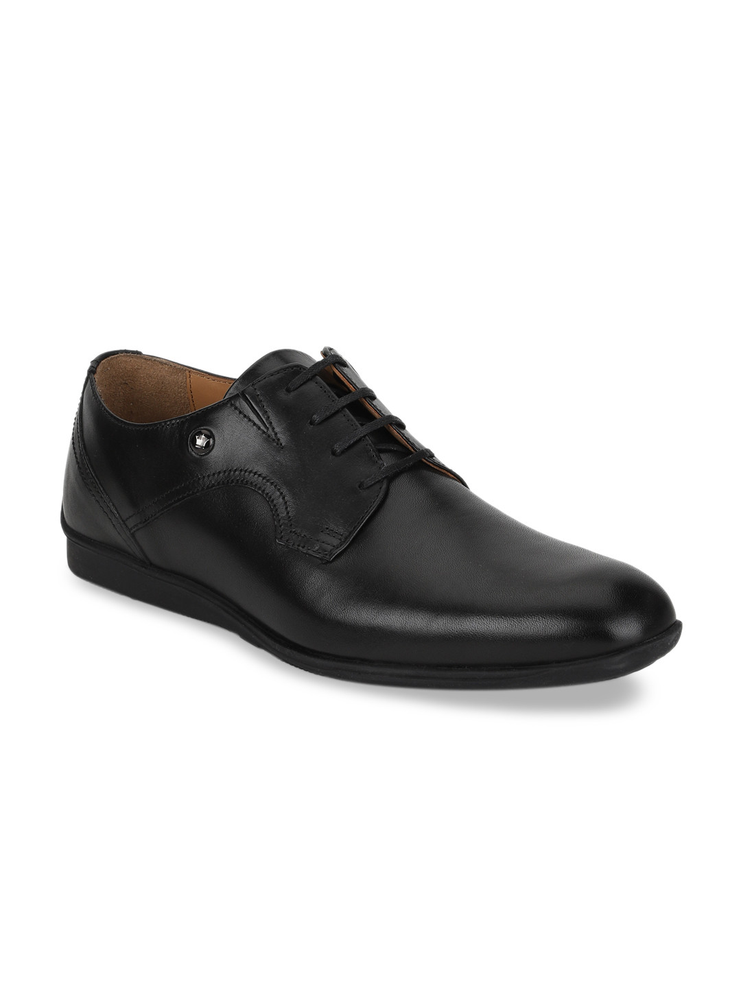 Louis Philippe Men Black Leather Formal Derbys