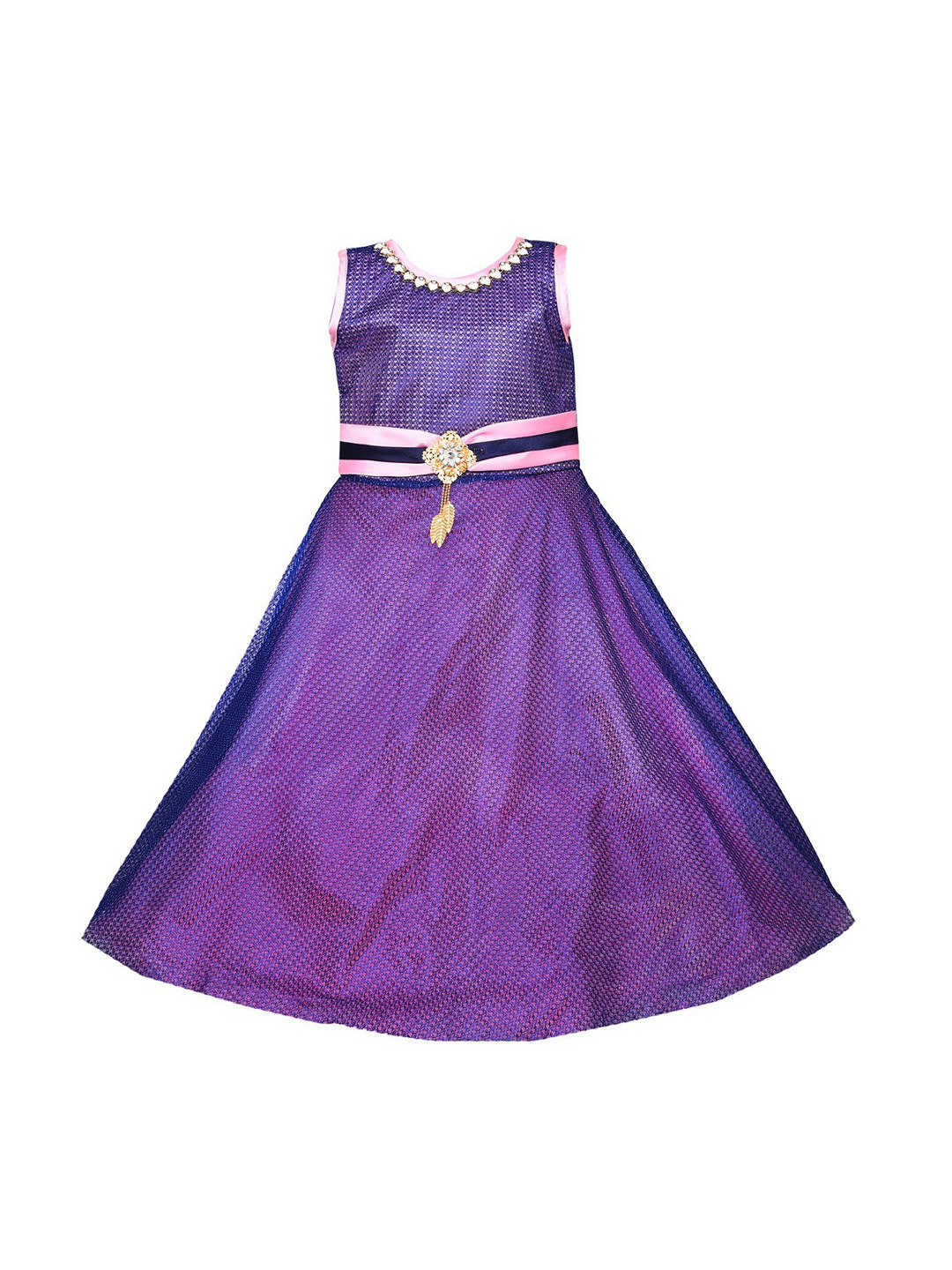 Wish Karo Girls Purple & Pink Self-Design Fit and Flare Dress