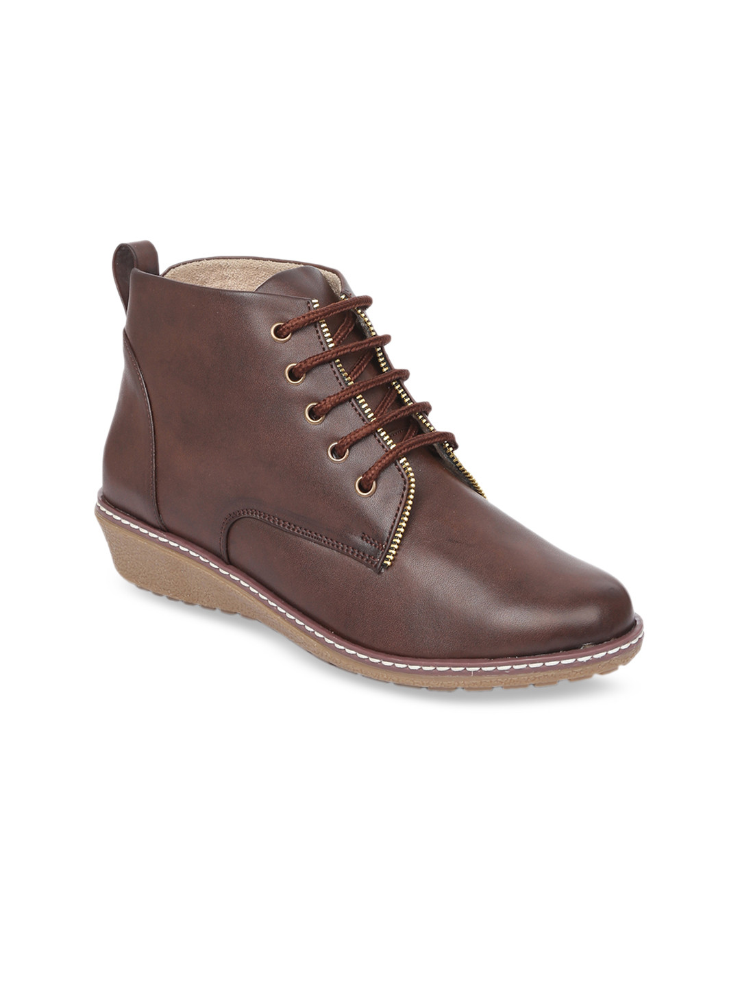 VALIOSAA Women Brown Solid Mid-Top Heeled Boots
