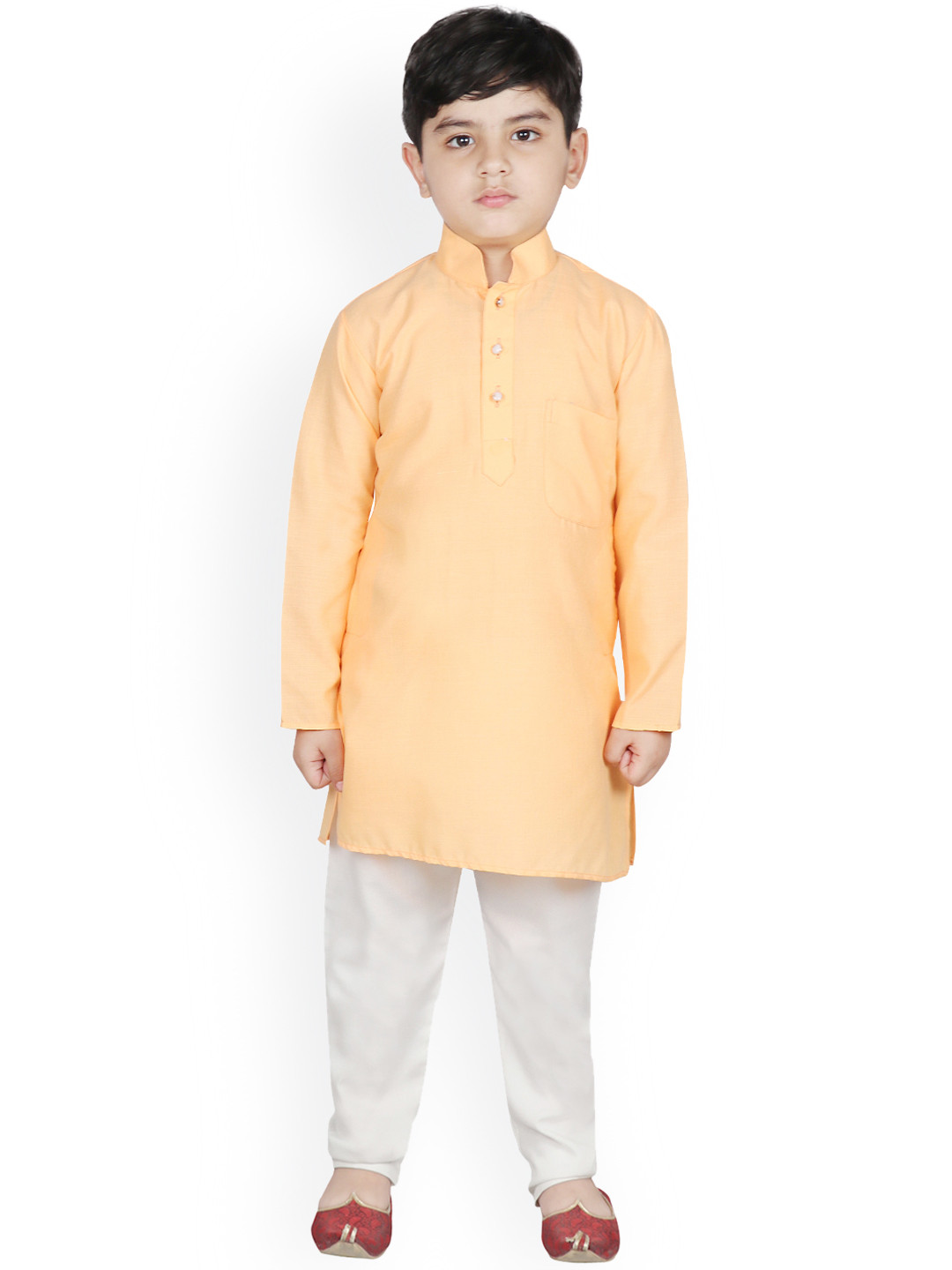SG YUVRAJ Boys Peach-Coloured & White Solid Kurta with Pyjamas