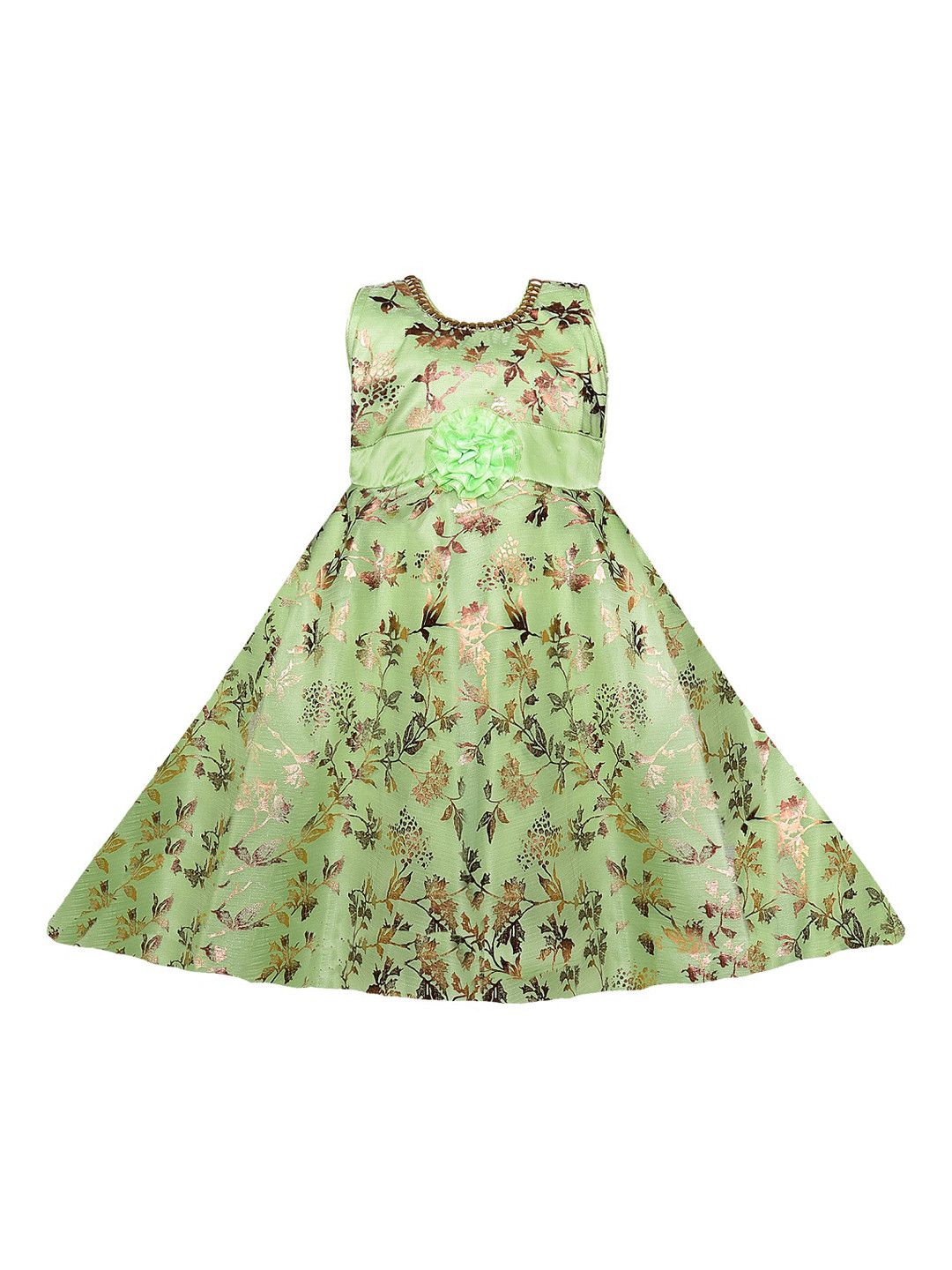 Wish Karo Girls Green & Gold-Toned Fit and Flare Dress