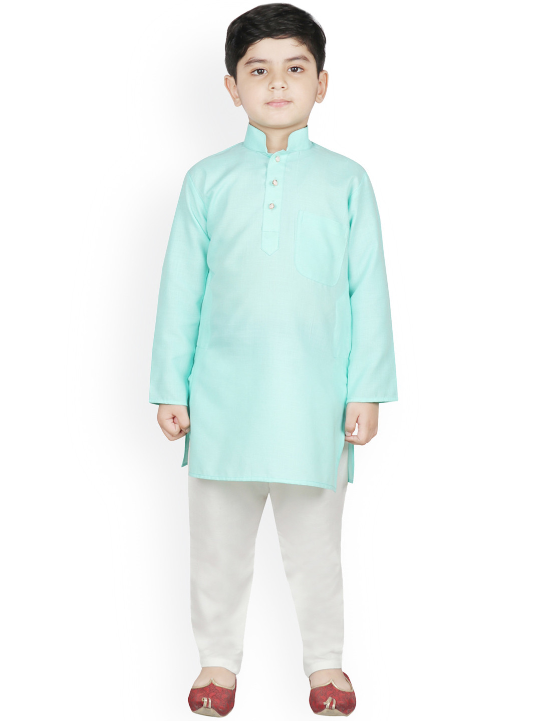SG YUVRAJ Boys Sea Green & White Solid Kurta with Pyjamas
