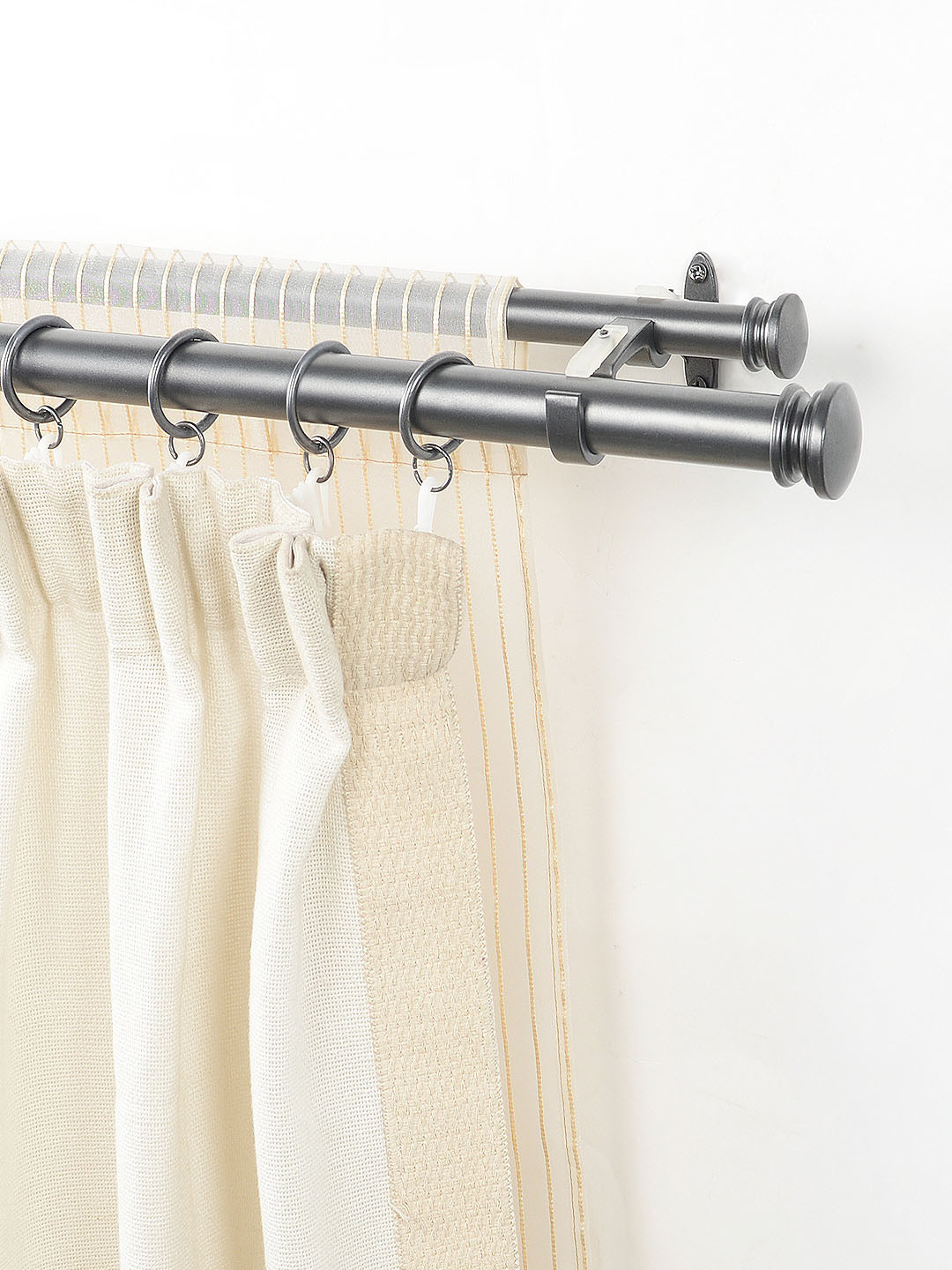 Deco Window Set of 2 Grey Iron Curtain Rods With Brackets & Finials