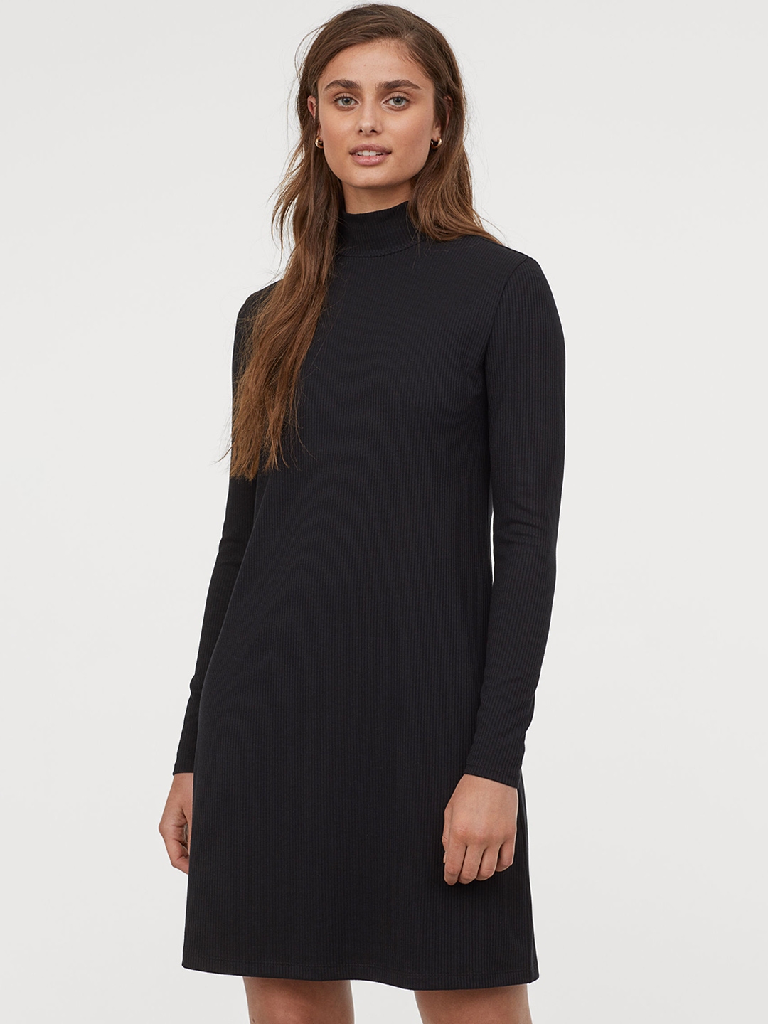 Black ribbed turtleneck dress hot sale