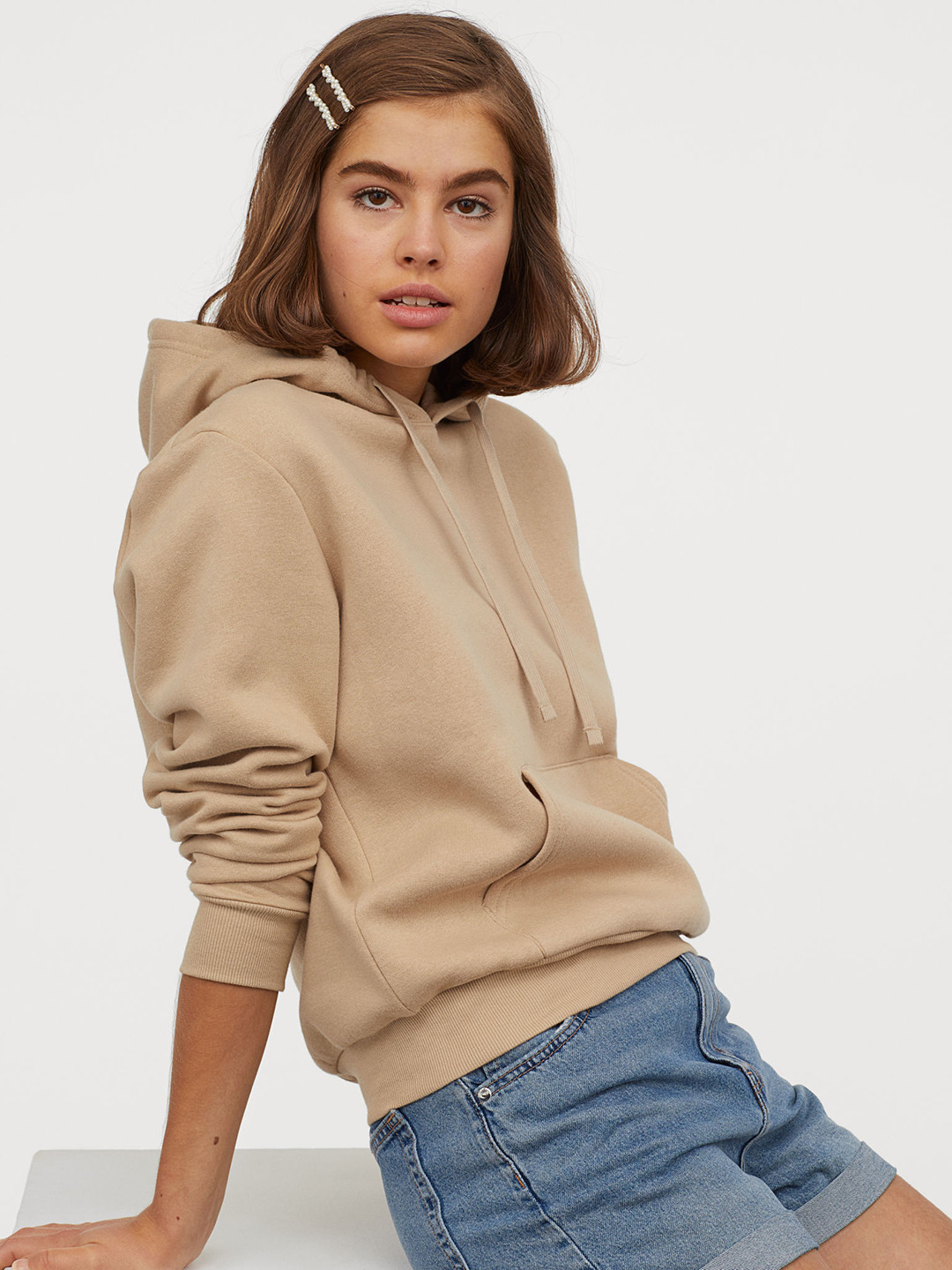 Buy H\u0026M Women Beige Solid Hooded Top 