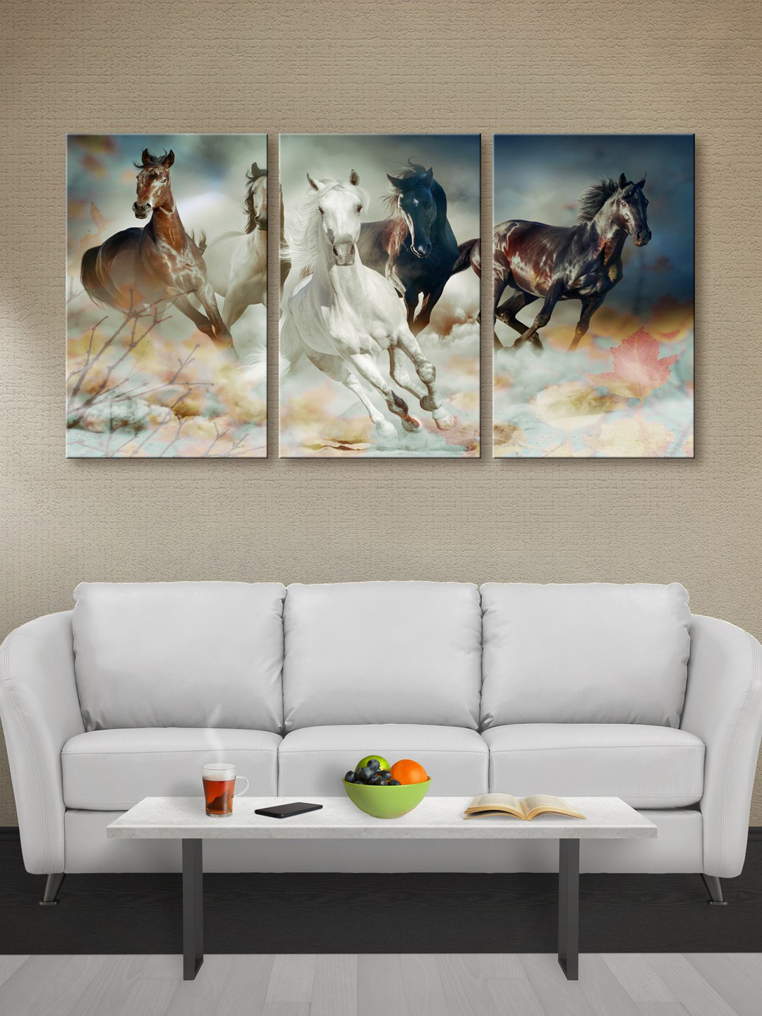 999Store Grey & White Horses Canvas Wall Art