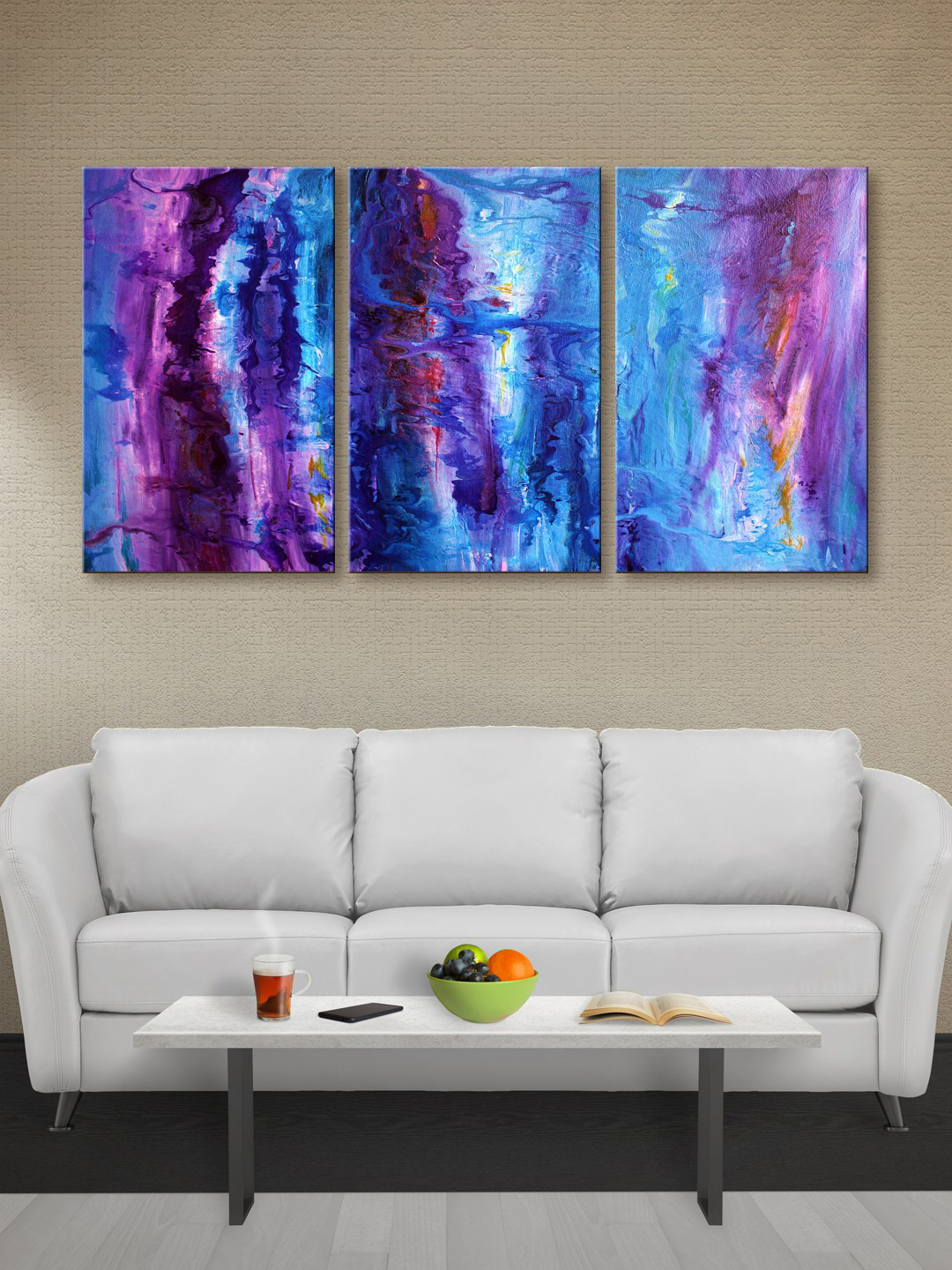 999Store Set of 3 Blue & Purple Abstract Canvas Wall Art