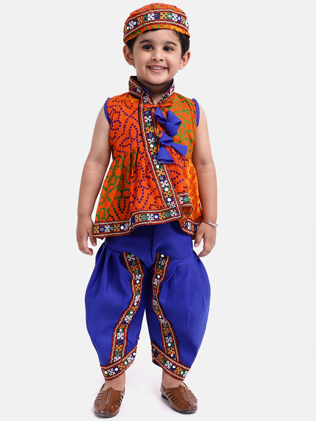 BownBee Boys Orange & Blue Printed Kediyu