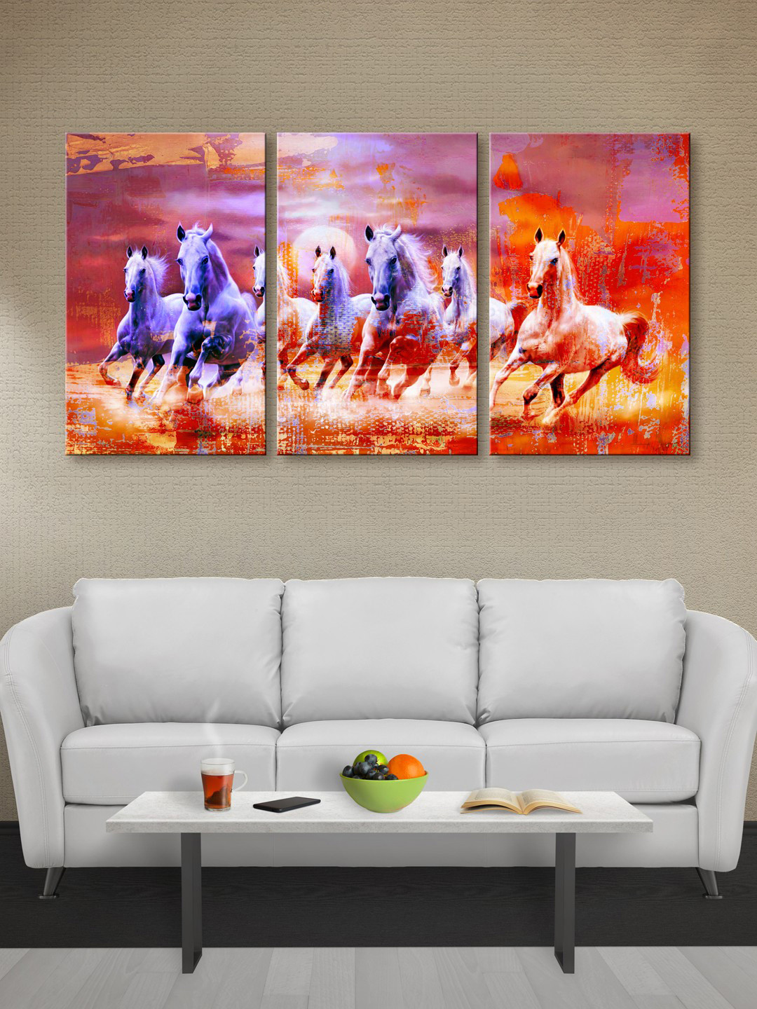 999Store Violet & Orange Horses Canvas Wall Art