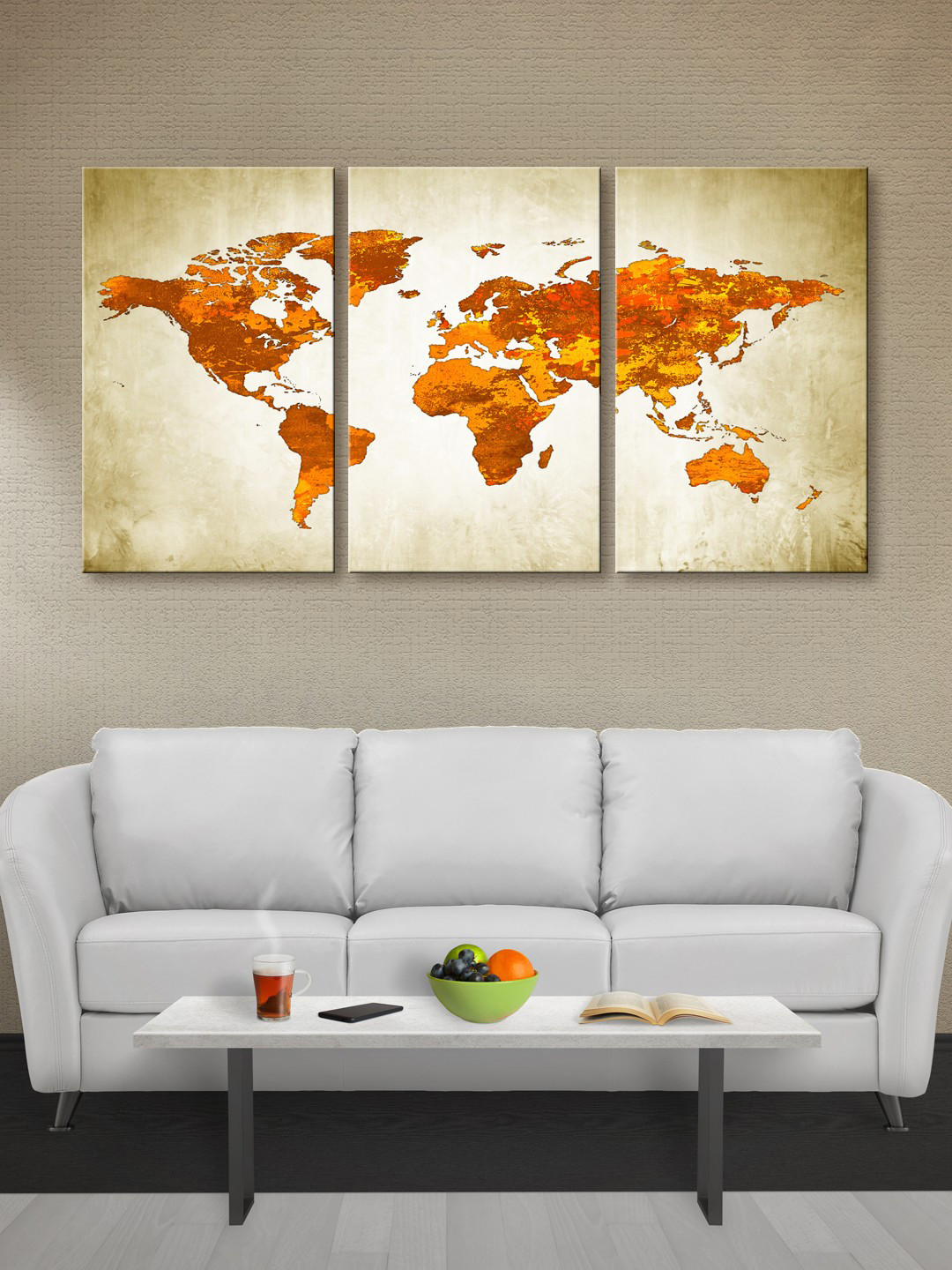 999Store Brown & Green World Map Canvas Wall Art