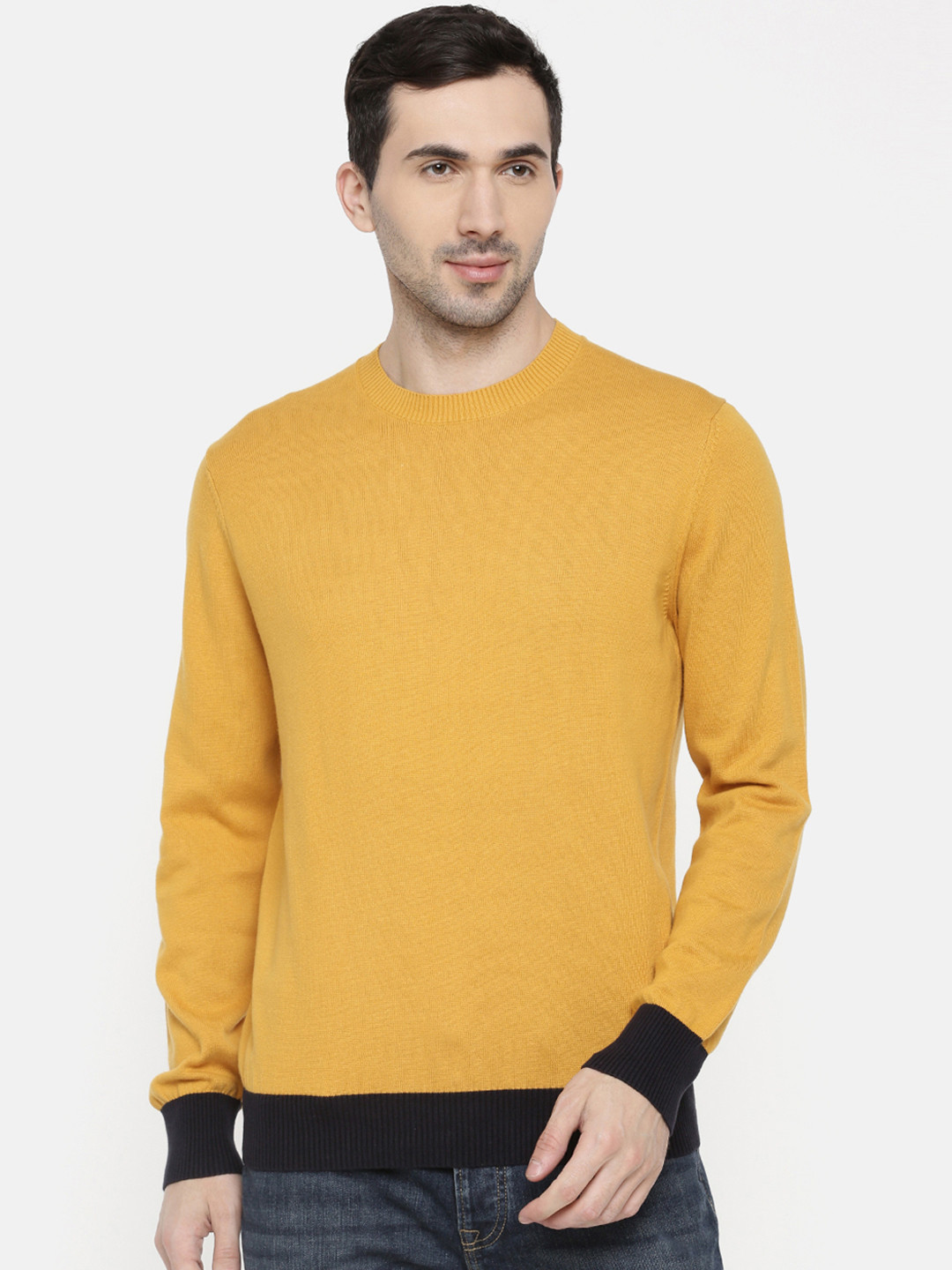 Celio Men Mustard Yellow Solid Sweater