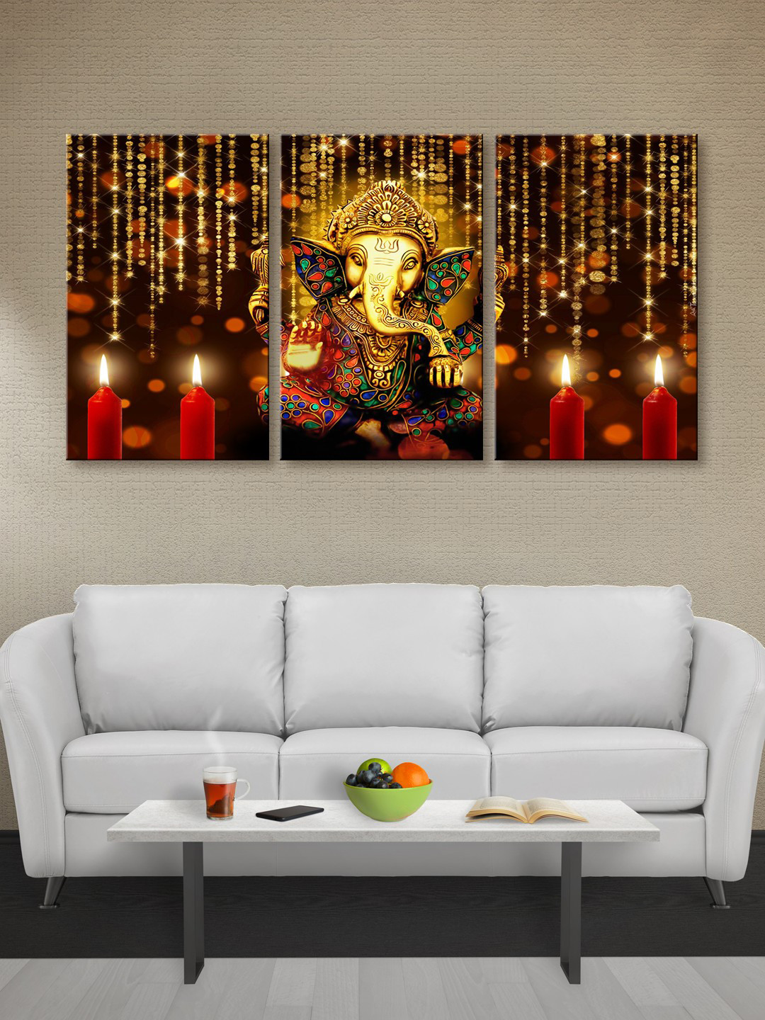 999Store Lord Ganesha Canvas 3 Pcs Home Office Rectangle Paintings Wall Art -0.76 x 1.37In