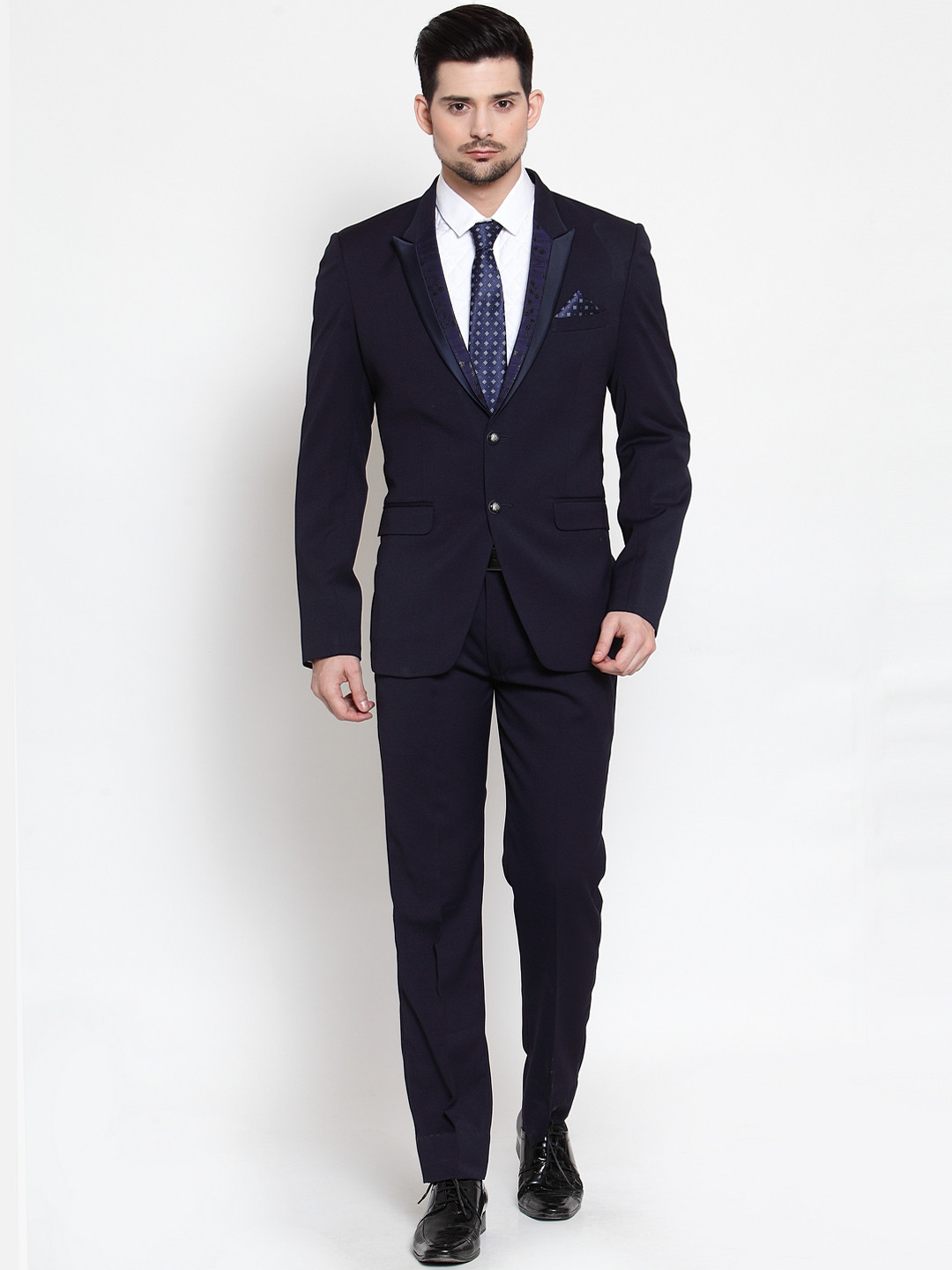 LUXURAZI Men Blue Solid Slim-Fit Single-Breasted Two-Piece Suit