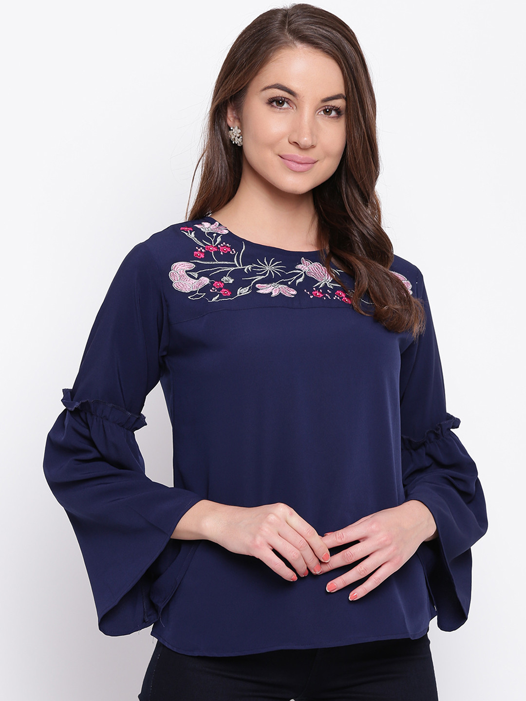 Mayra Women Navy Blue Printed Top