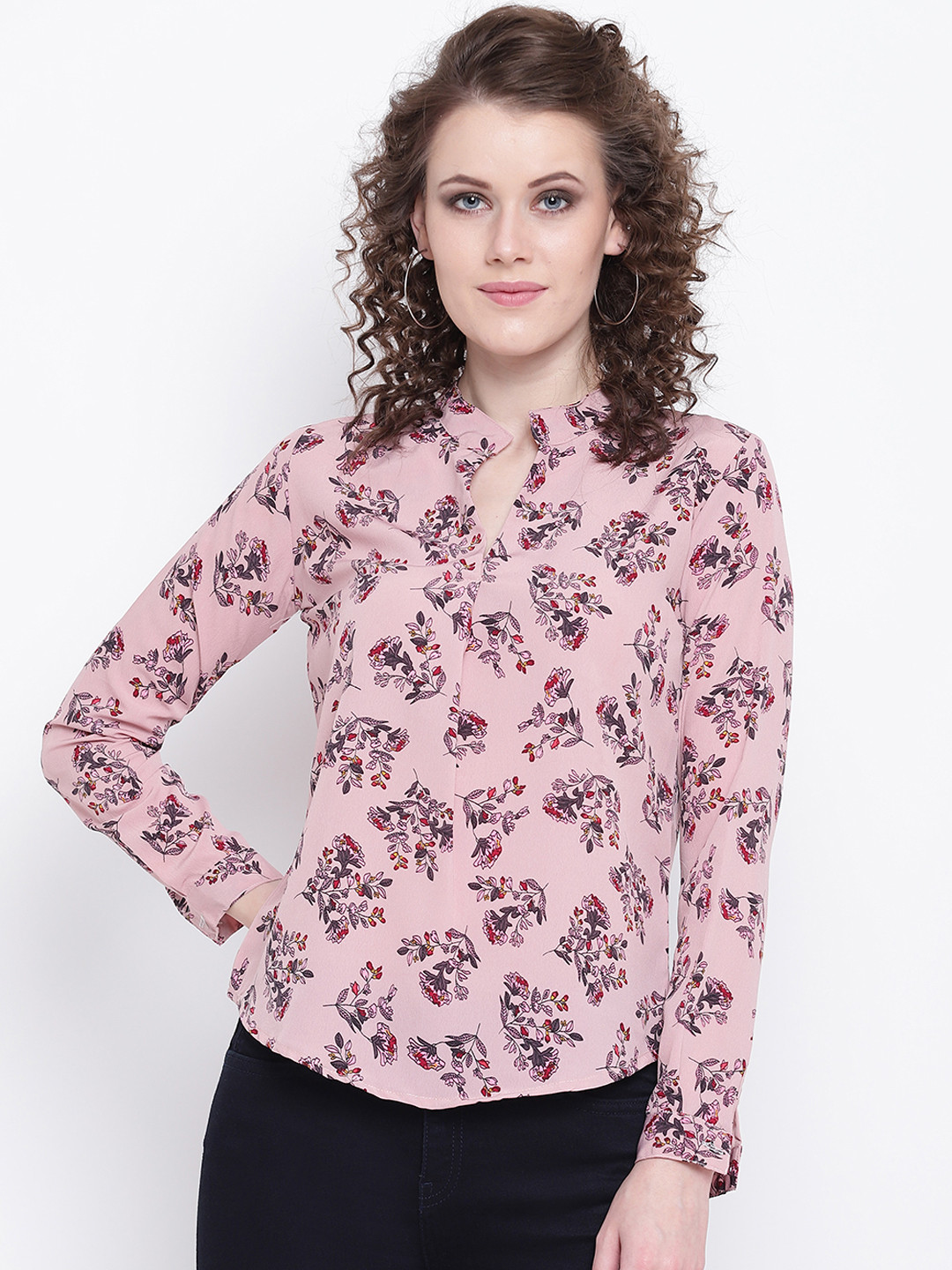 Mayra Women Pink Floral Printed Shirt Style Top